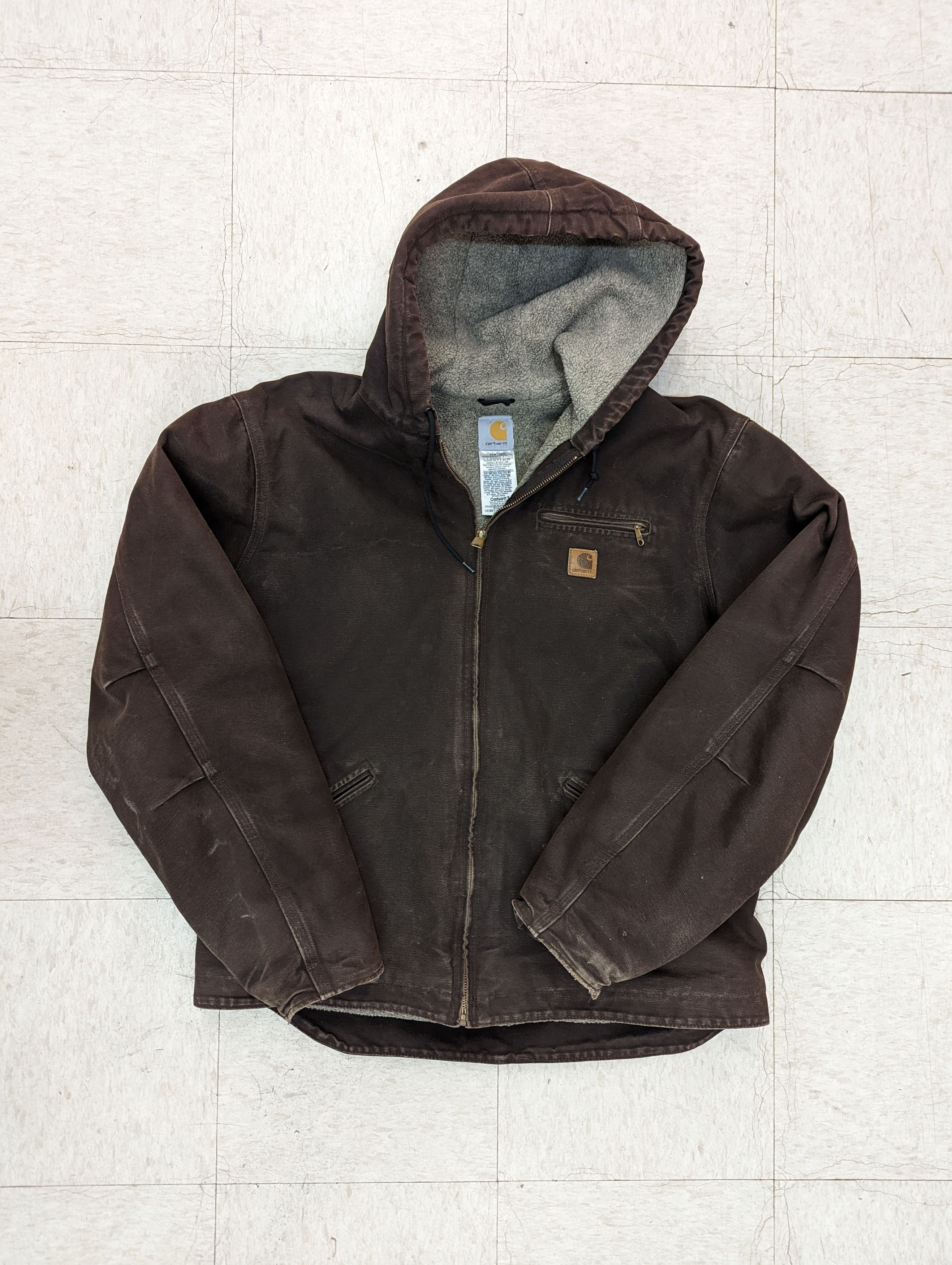 Carhartt Hooded Sherpa Lined 2 Pocket Brown Jacket