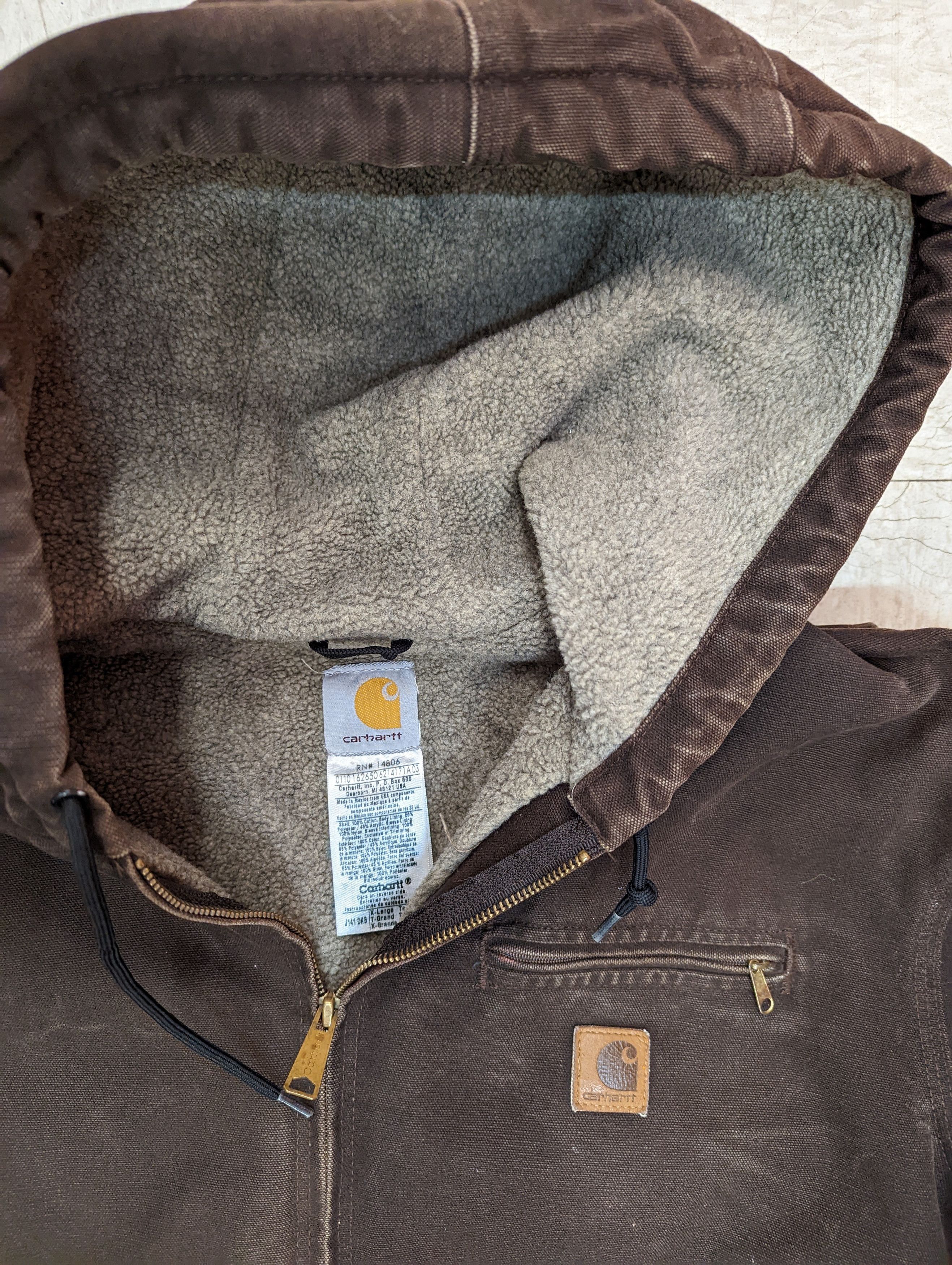 Carhartt Carhartt Hooded Sherpa Lined 2 Pocket Brown Jacket Size US XL / EU 56 / 4 - 4 Thumbnail