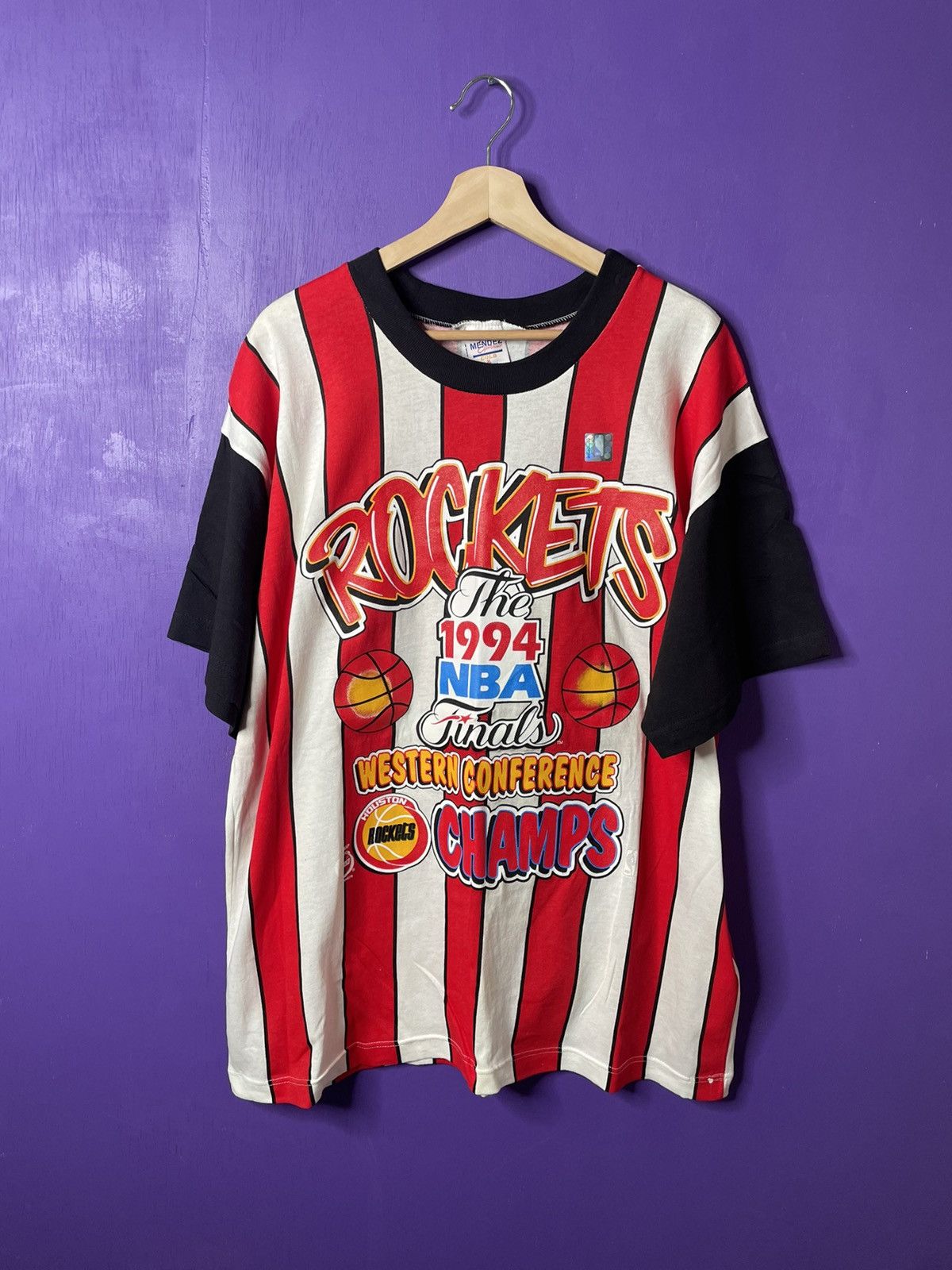 Vintage Houston Rockets 1994 NBA Finals striped t-shirt