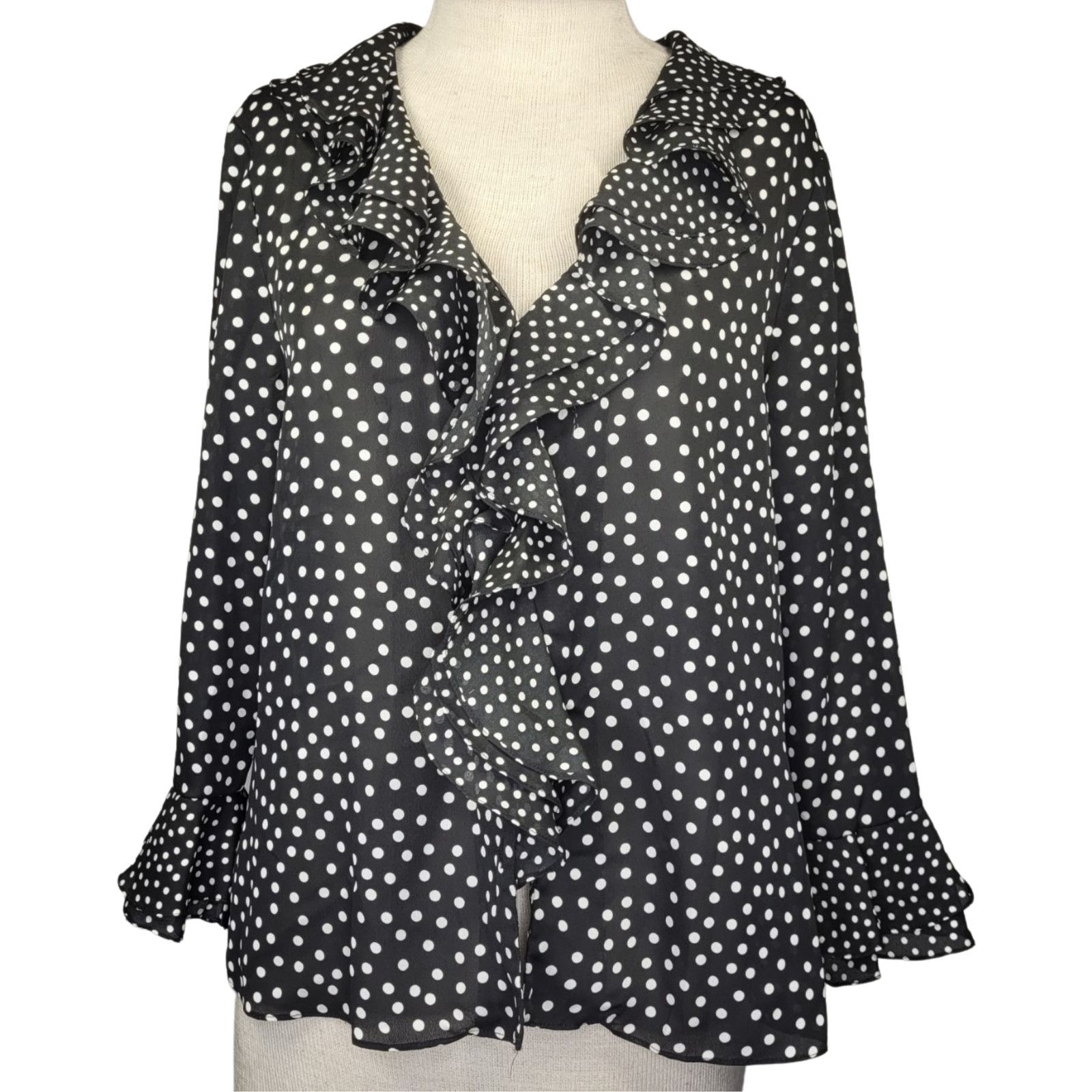 Jones New York Black and White Poka Dot Sheer Blouse Size Large | Grailed