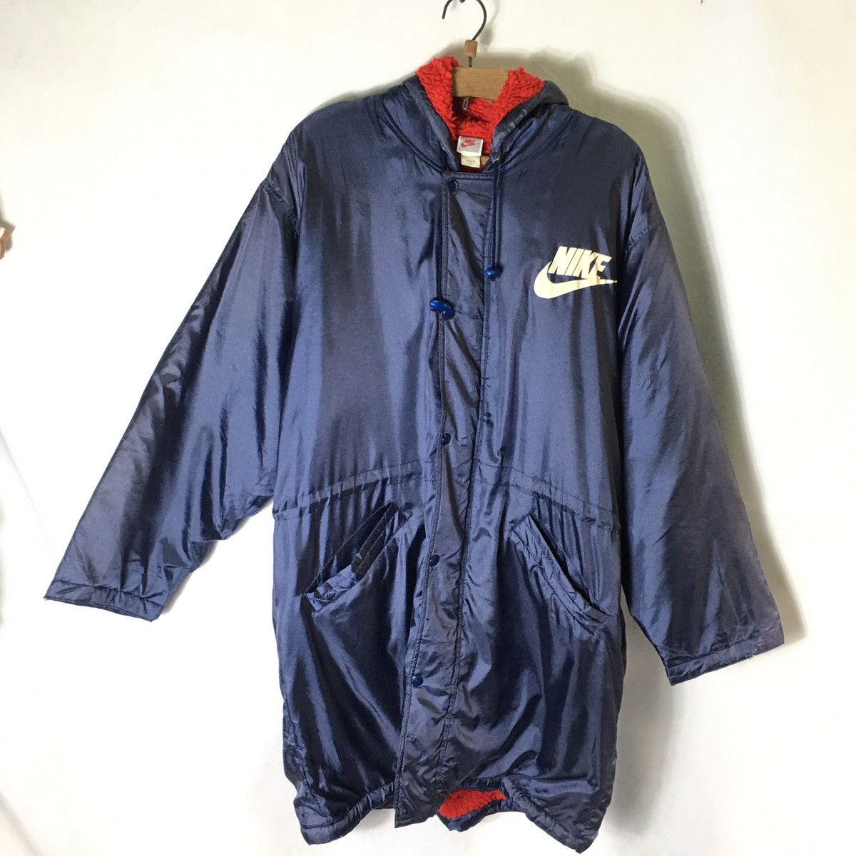 Nike × Vintage 90s Nike Coach Puffer Swoosh Fleece Lining Hoodie Jacket Size US L / EU 52-54 / 3 - 1 Thumbnail
