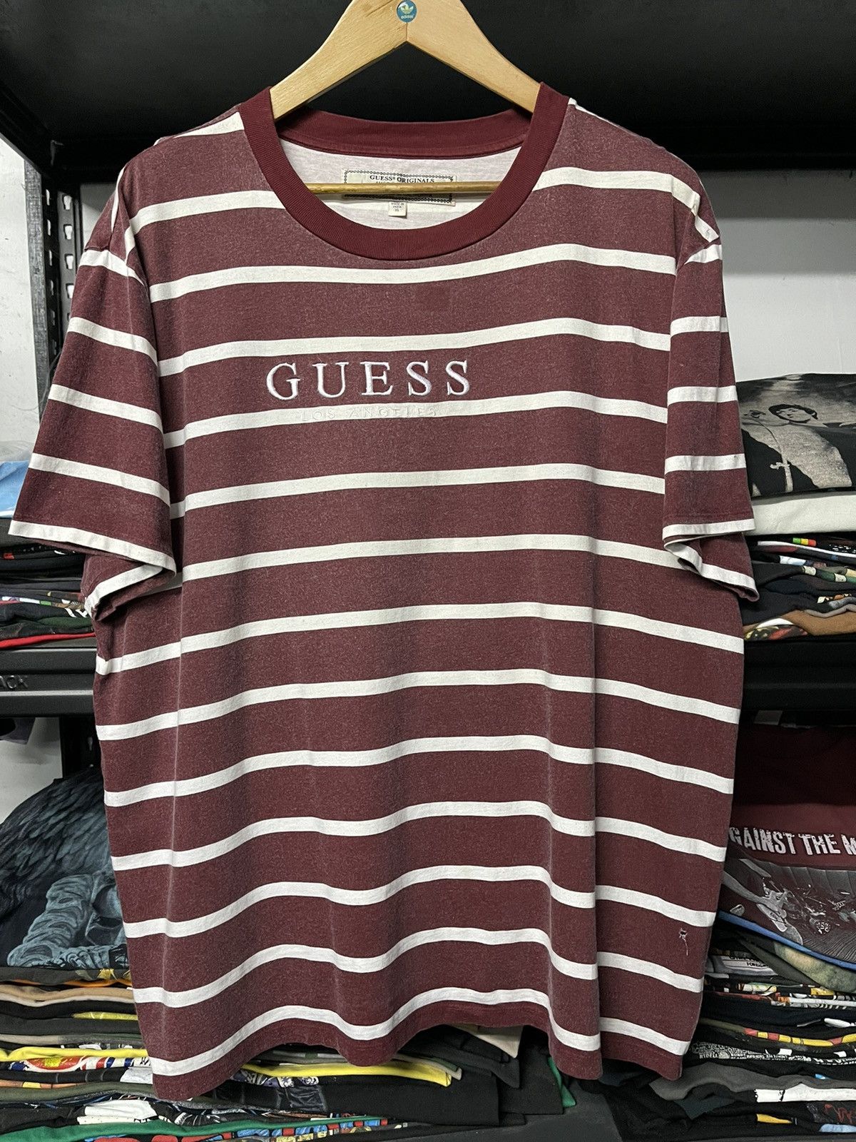 Guess × Vintage Vintage Guess Los Angeles Stripe Embroidery Logo Tee Size US XXL / EU 58 / 5 - 1 Thumbnail