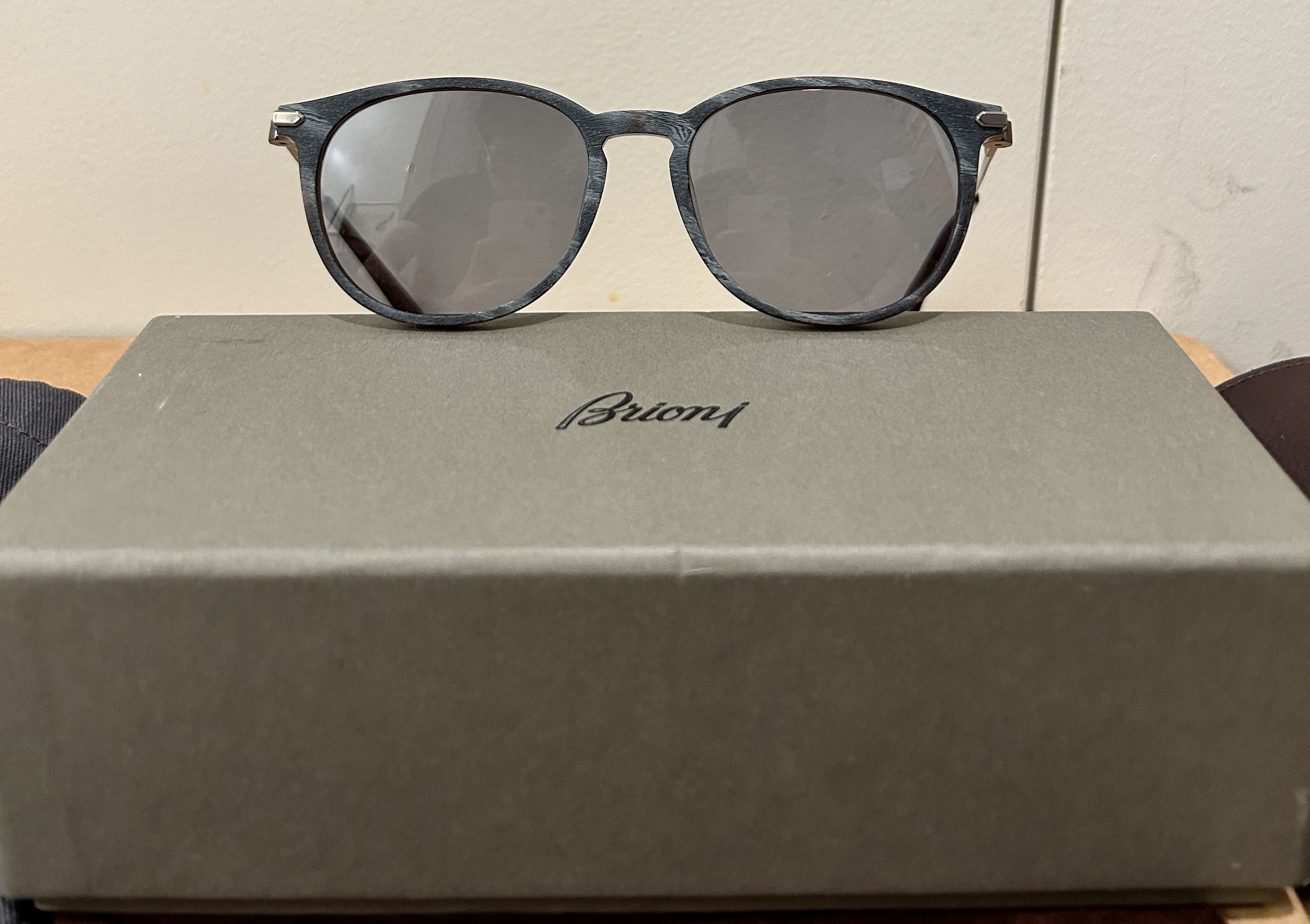 Brioni Ruthenium grey acetate and titanium round frame brim glasses Size ONE SIZE - 1 Thumbnail