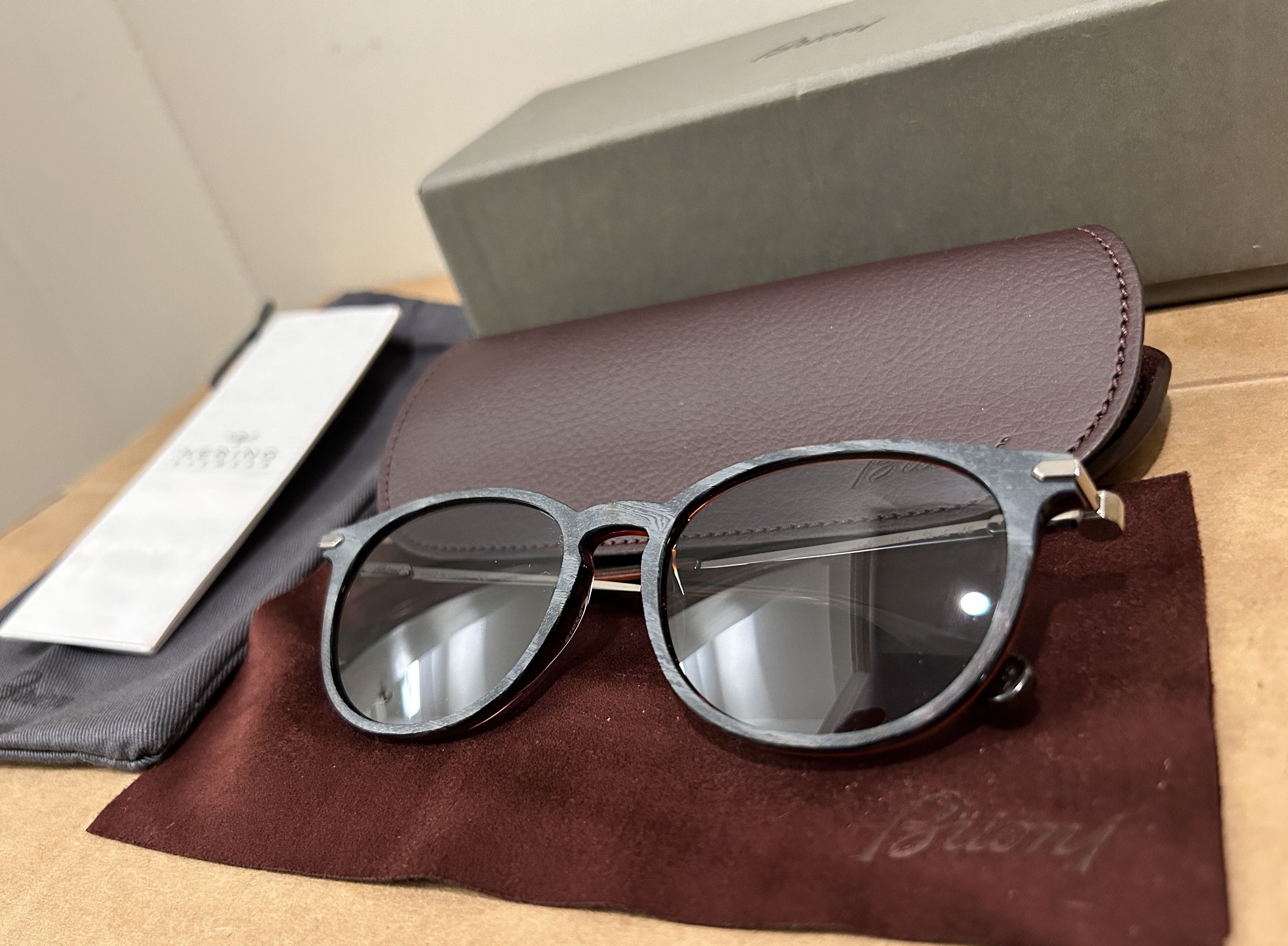 Brioni Ruthenium grey acetate and titanium round frame brim glasses Size ONE SIZE - 5 Thumbnail