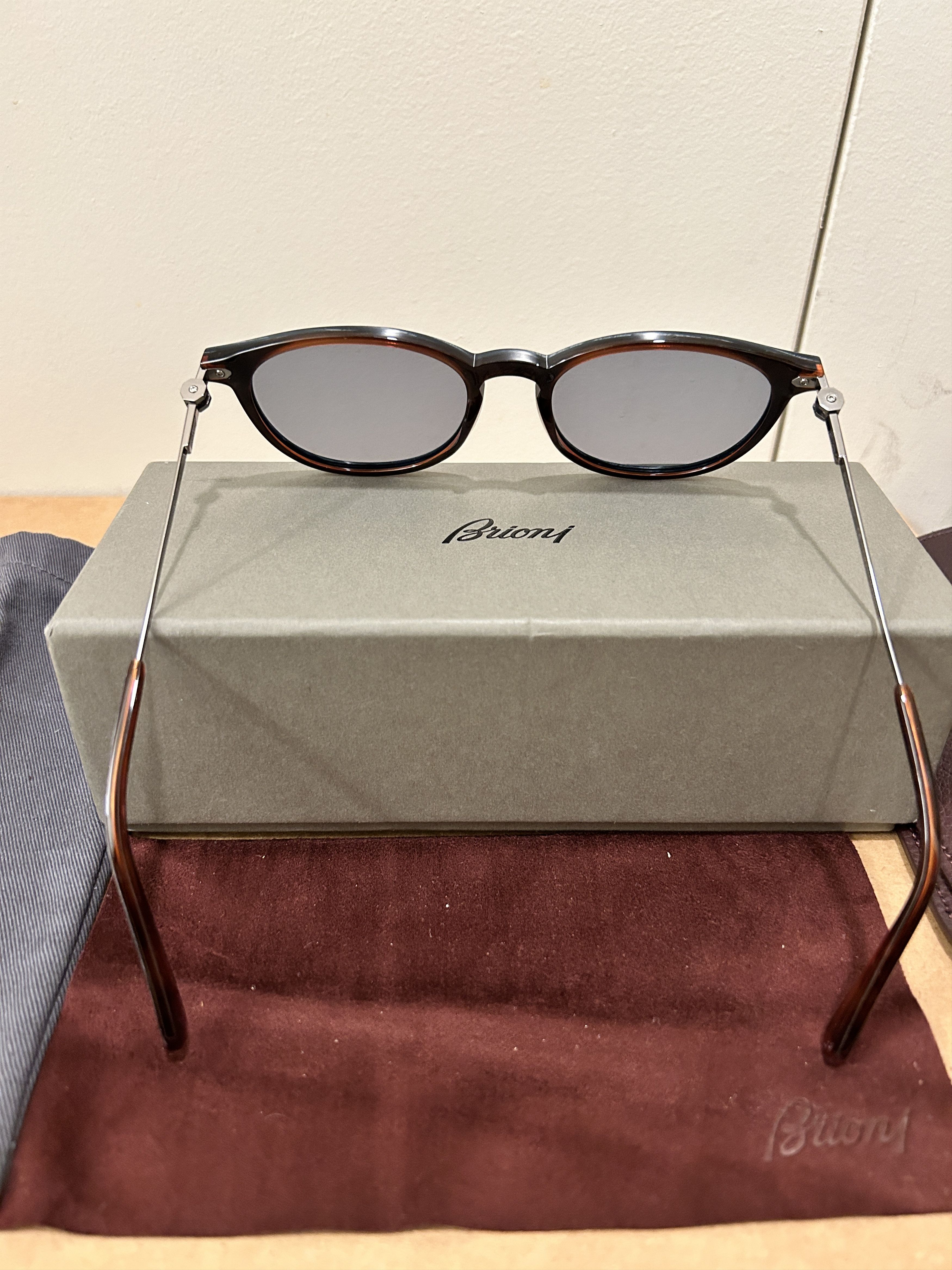 Brioni Ruthenium grey acetate and titanium round frame brim glasses Size ONE SIZE - 2 Thumbnail