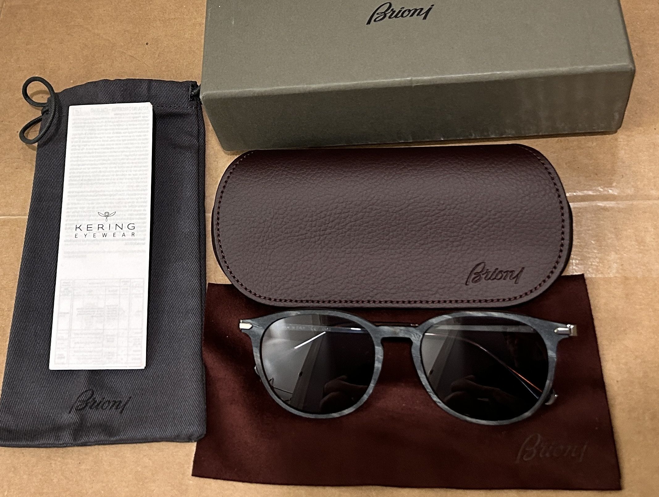 Brioni Ruthenium grey acetate and titanium round frame brim glasses Size ONE SIZE - 3 Thumbnail