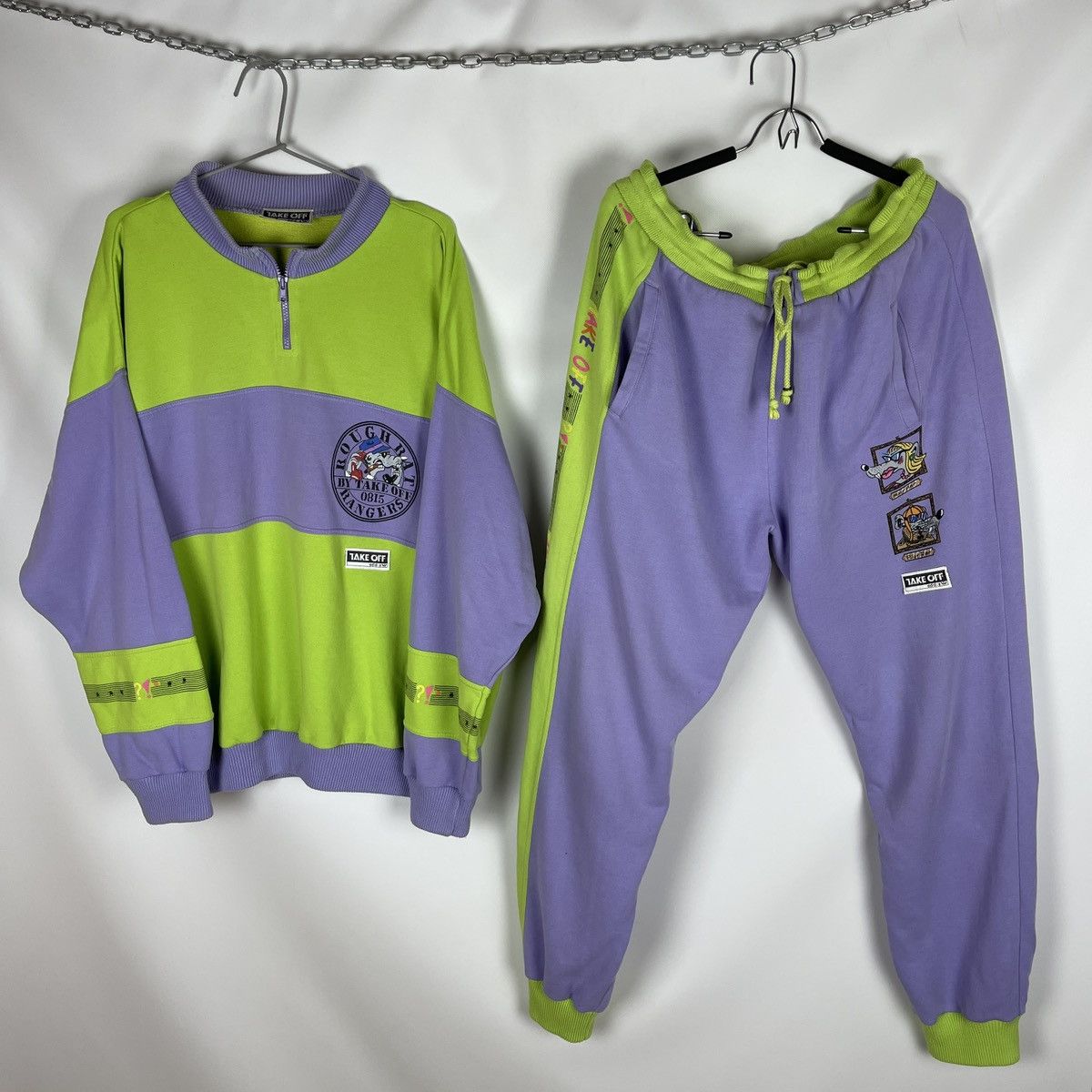image of Adidas Take Off Vintage 80 90's Rough Rat Rangers Sweatsuit in Green Purple, Men's (Size Medium)