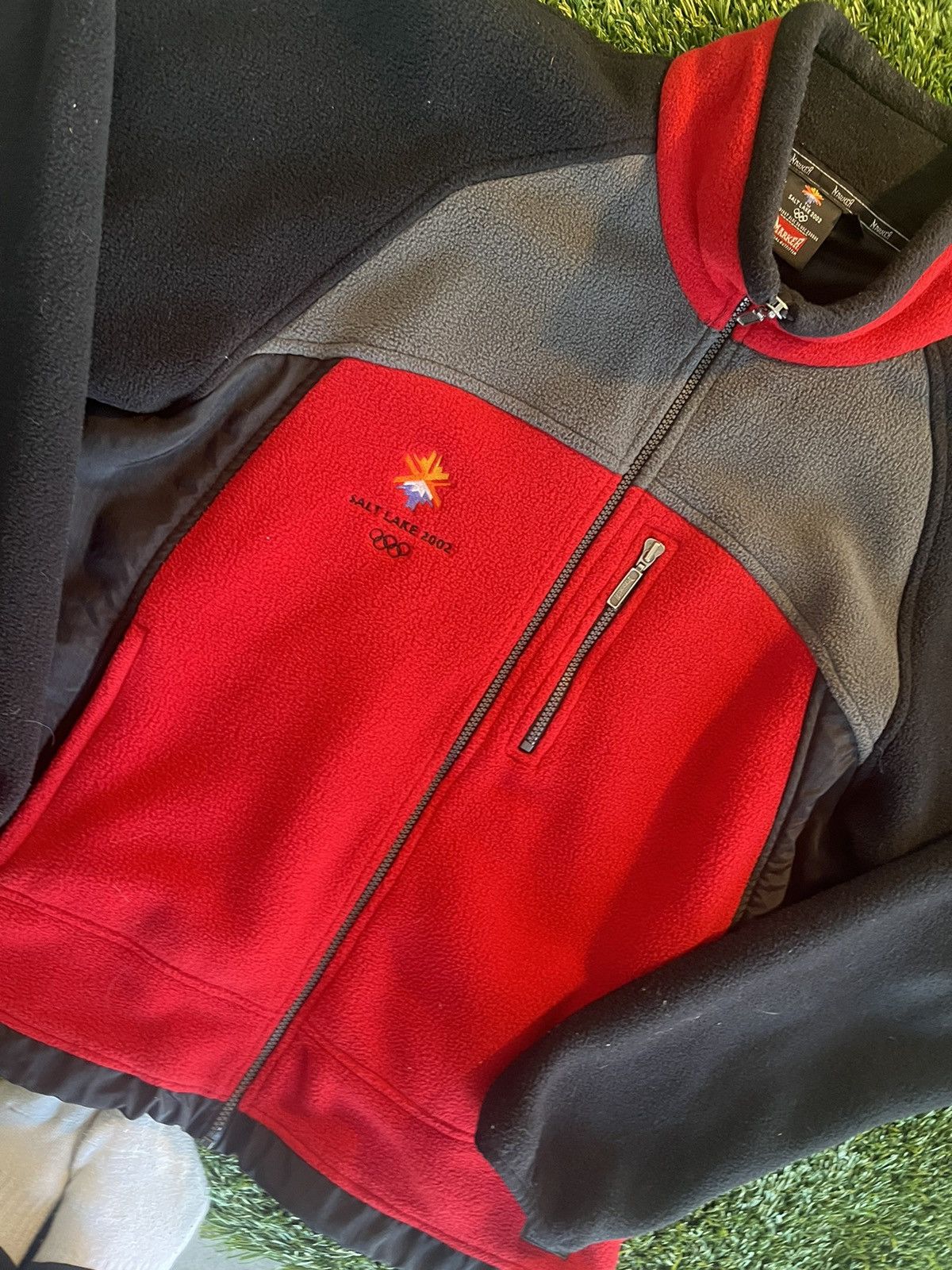 image of Vintage 2002 Salt Lake City Olympics Fleece Jacket in Red, Men's (Size XL)