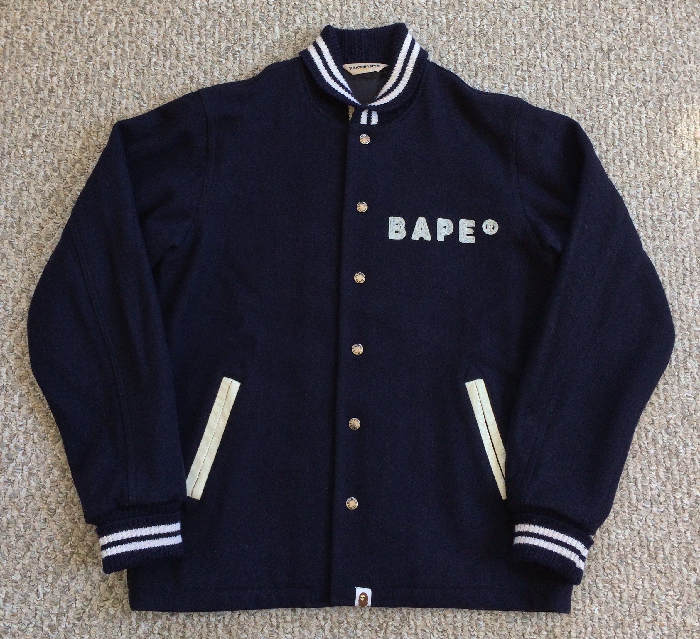 Bape OG Ape Is Bathing Embroidered Wool Bomber Jacket Size XS / US 0-2 / IT 36-38 - 3 Thumbnail