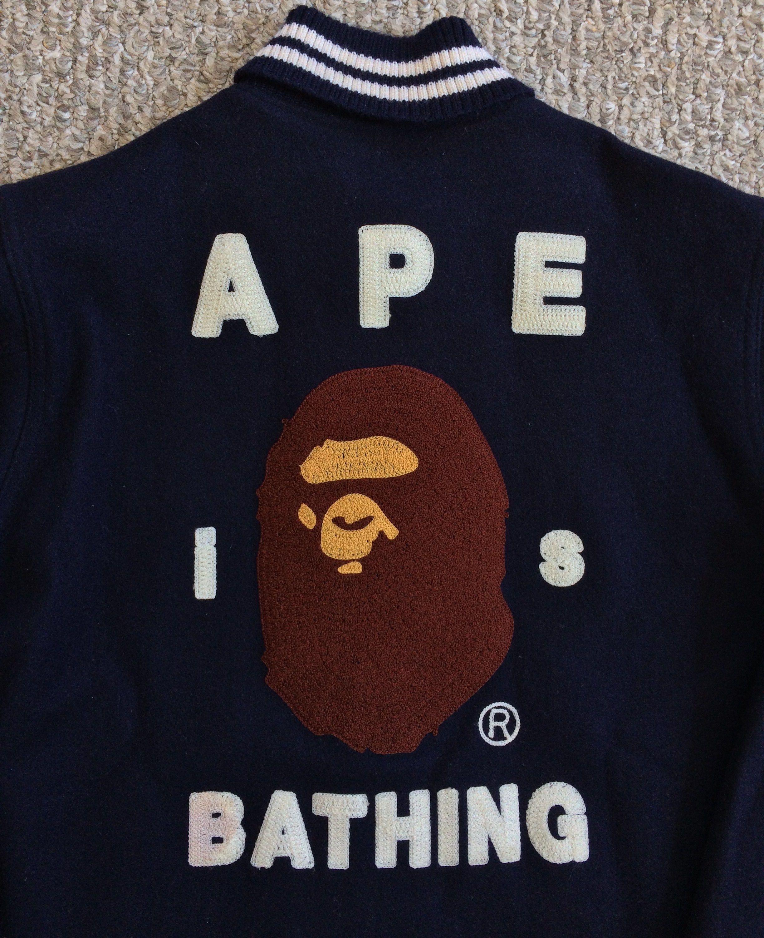 Bape OG Ape Is Bathing Embroidered Wool Bomber Jacket Size XS / US 0-2 / IT 36-38 - 2 Thumbnail