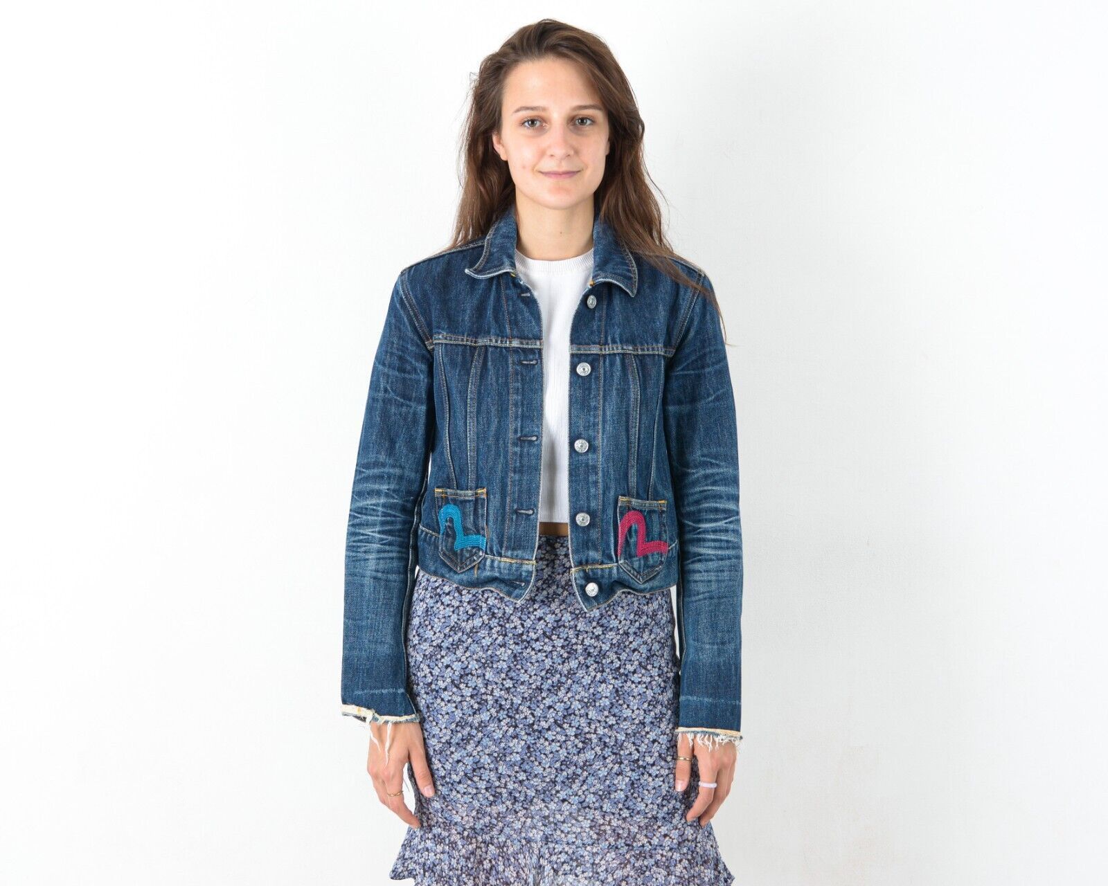 Women Denim Jeans Jacket Blazer Cropped Japanese Japan 90's