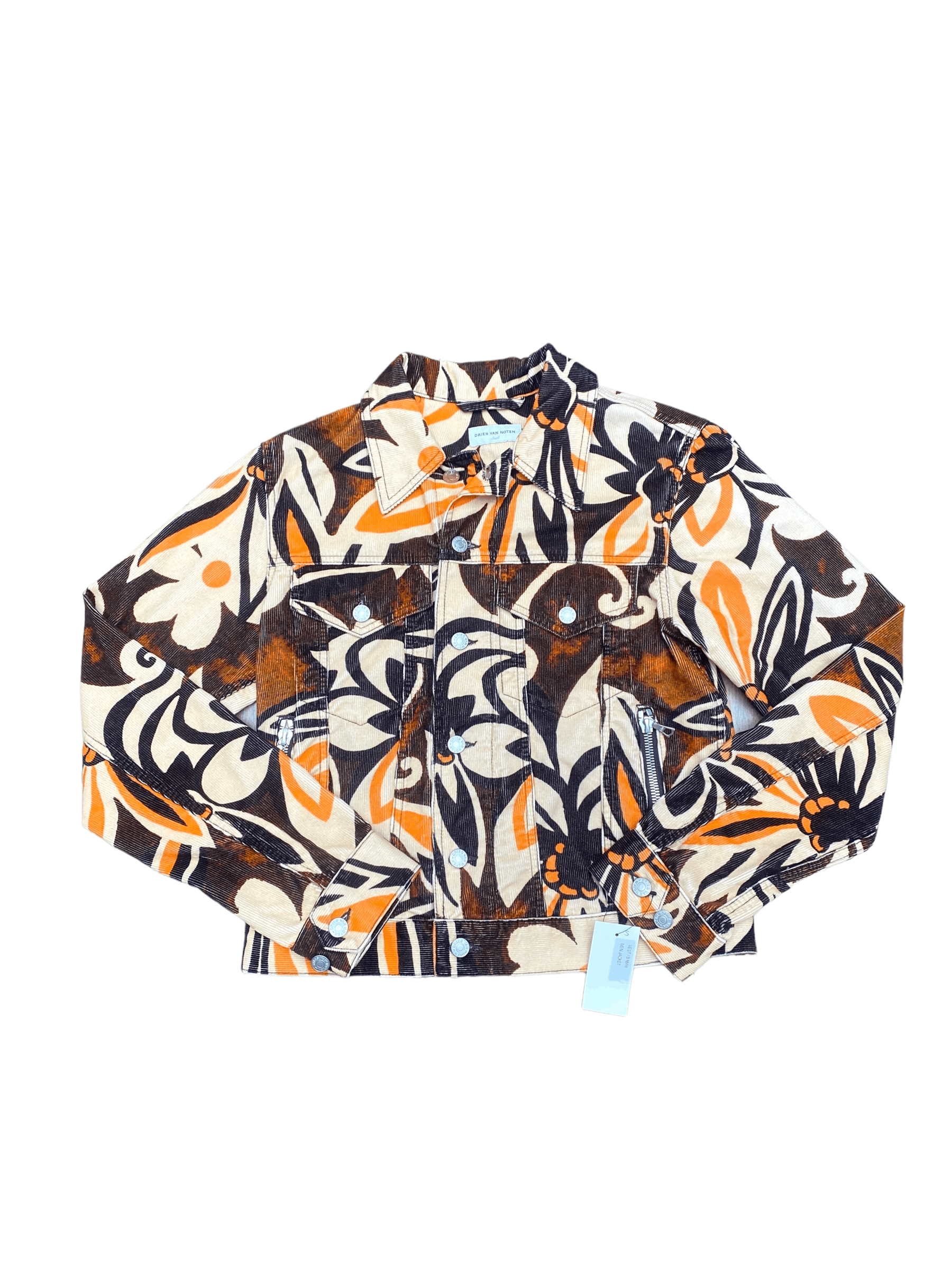image of Dries Van Noten 70's Flower Print Corduroy Jacket in Brown, Men's (Size Small)