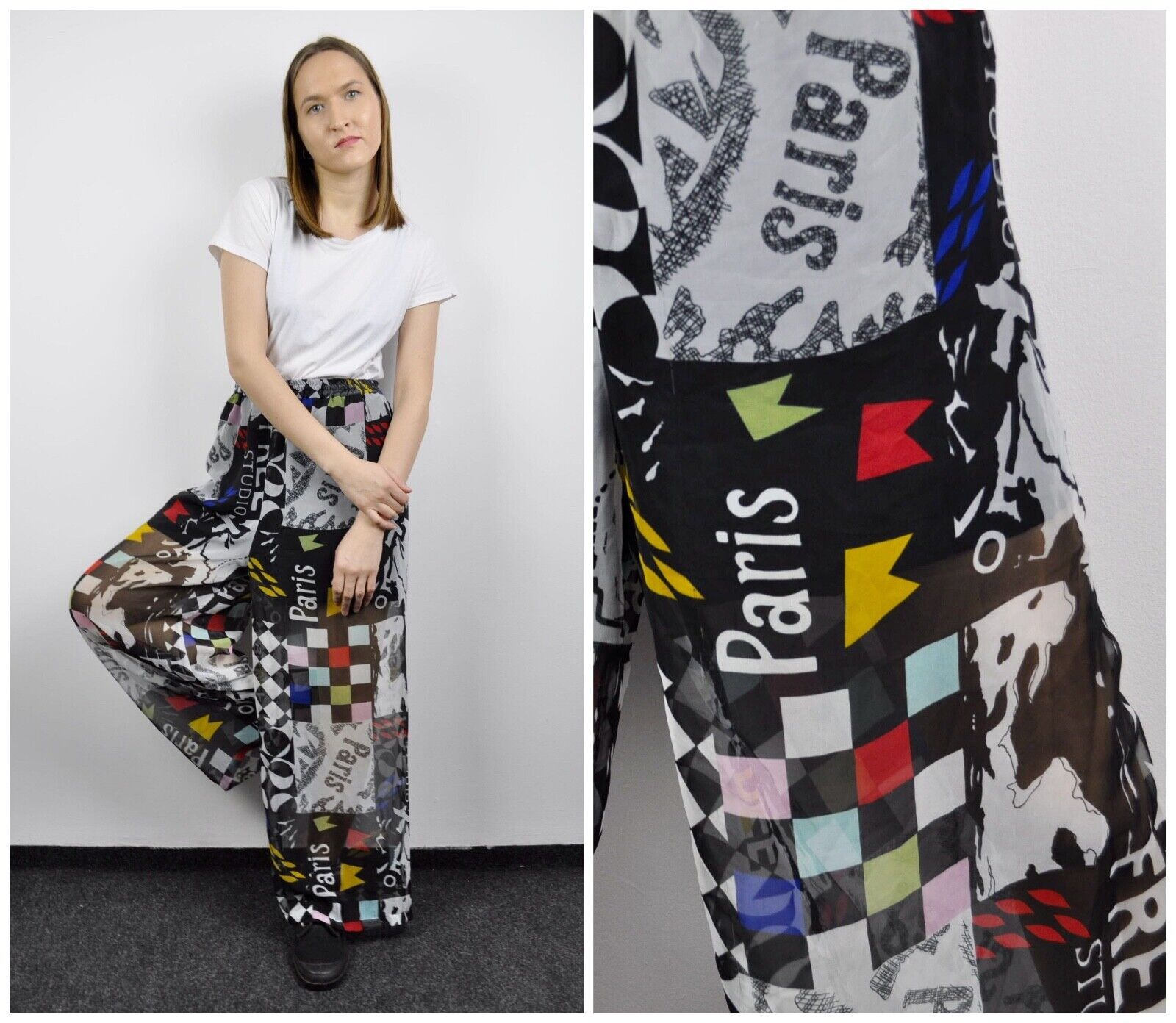 Other × Vintage French Sheer Wide Leg Palazzo Transparent Pants Trousers Size 29" - 3 Thumbnail