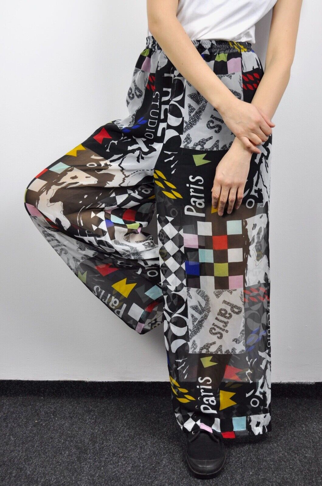 Other × Vintage French Sheer Wide Leg Palazzo Transparent Pants Trousers Size 29" - 7 Thumbnail