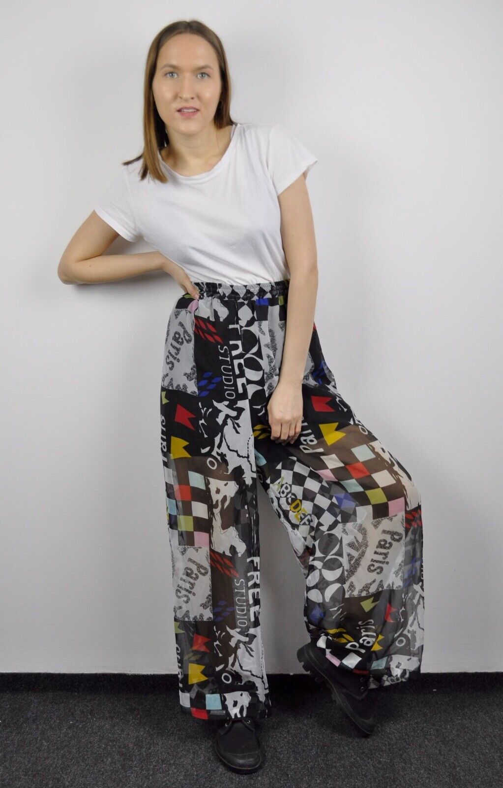 Other × Vintage French Sheer Wide Leg Palazzo Transparent Pants Trousers Size 29" - 4 Thumbnail