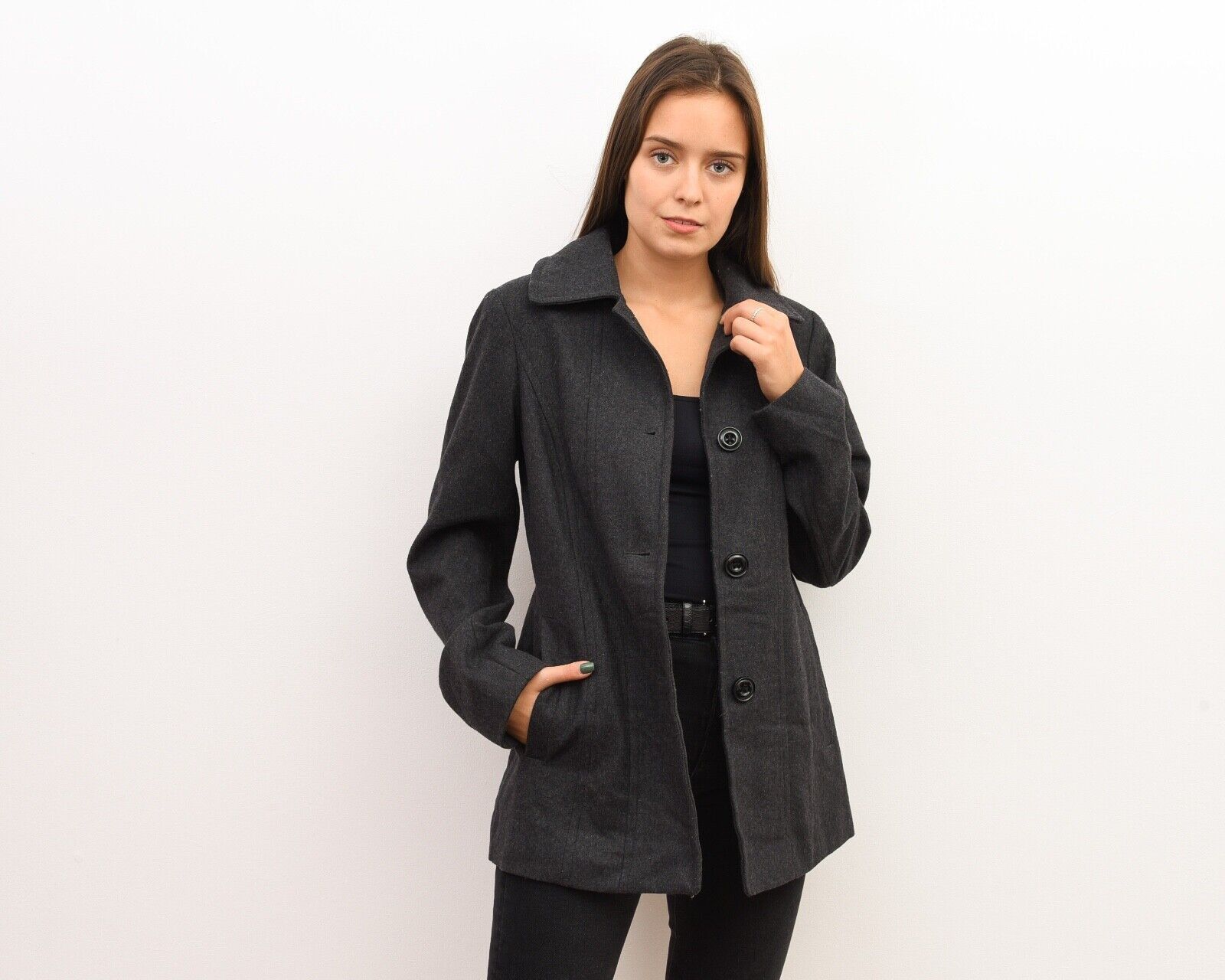 London Fog × Vintage Women's Peacoat Buttoned Ladies Trench Mac Coat Grey Jacket Size S / US 4 / IT 40 - 2 Thumbnail