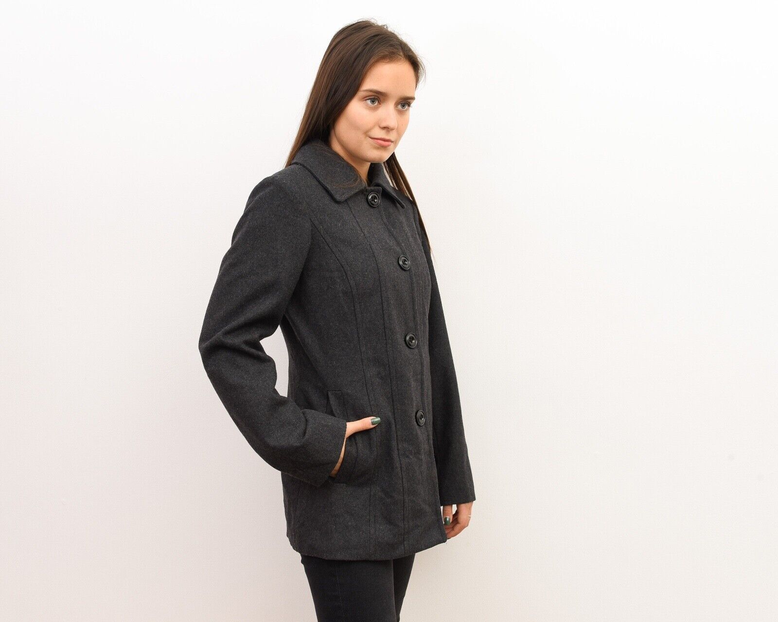London Fog × Vintage Women's Peacoat Buttoned Ladies Trench Mac Coat Grey Jacket Size S / US 4 / IT 40 - 5 Thumbnail