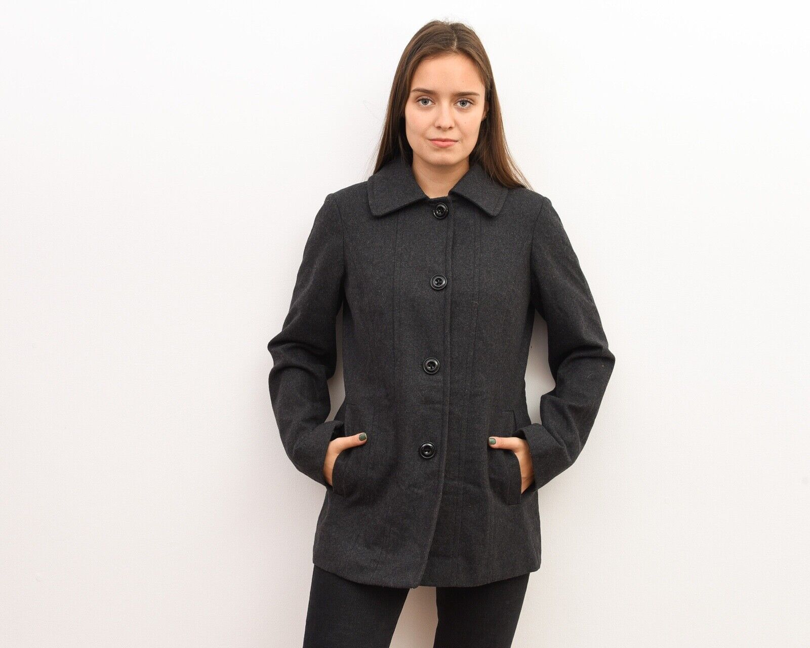 London Fog × Vintage Women's Peacoat Buttoned Ladies Trench Mac Coat Grey Jacket Size S / US 4 / IT 40 - 1 Thumbnail