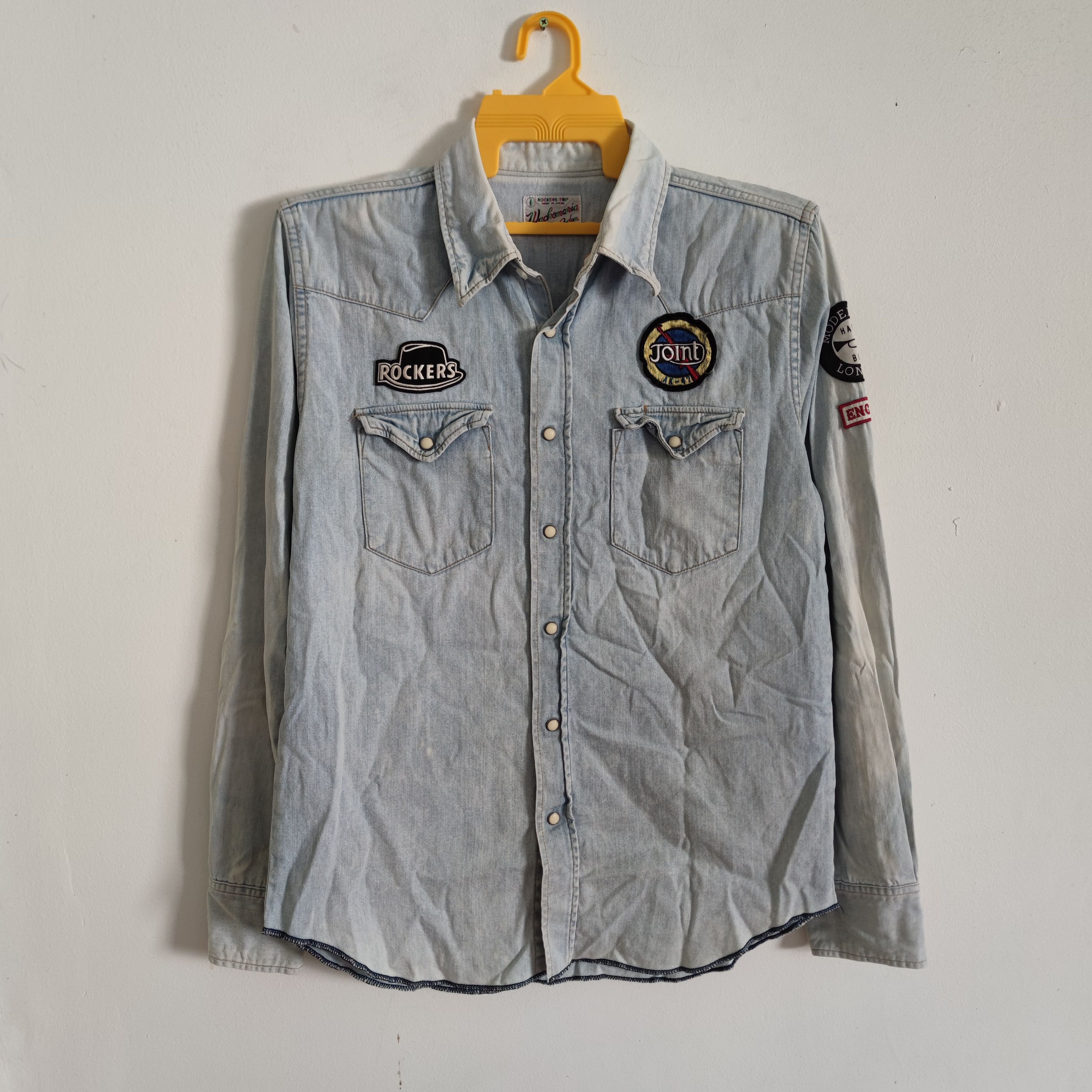 WACKO MARIA RUDEES ROCKERS TRIP DENIM SHIRT SIZE L FITS S-M