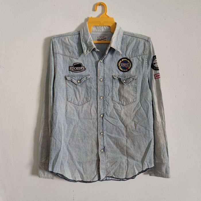 Very Rare WACKO MARIA RUDEES ROCKERS TRIP DENIM SHIRT SIZE L FITS