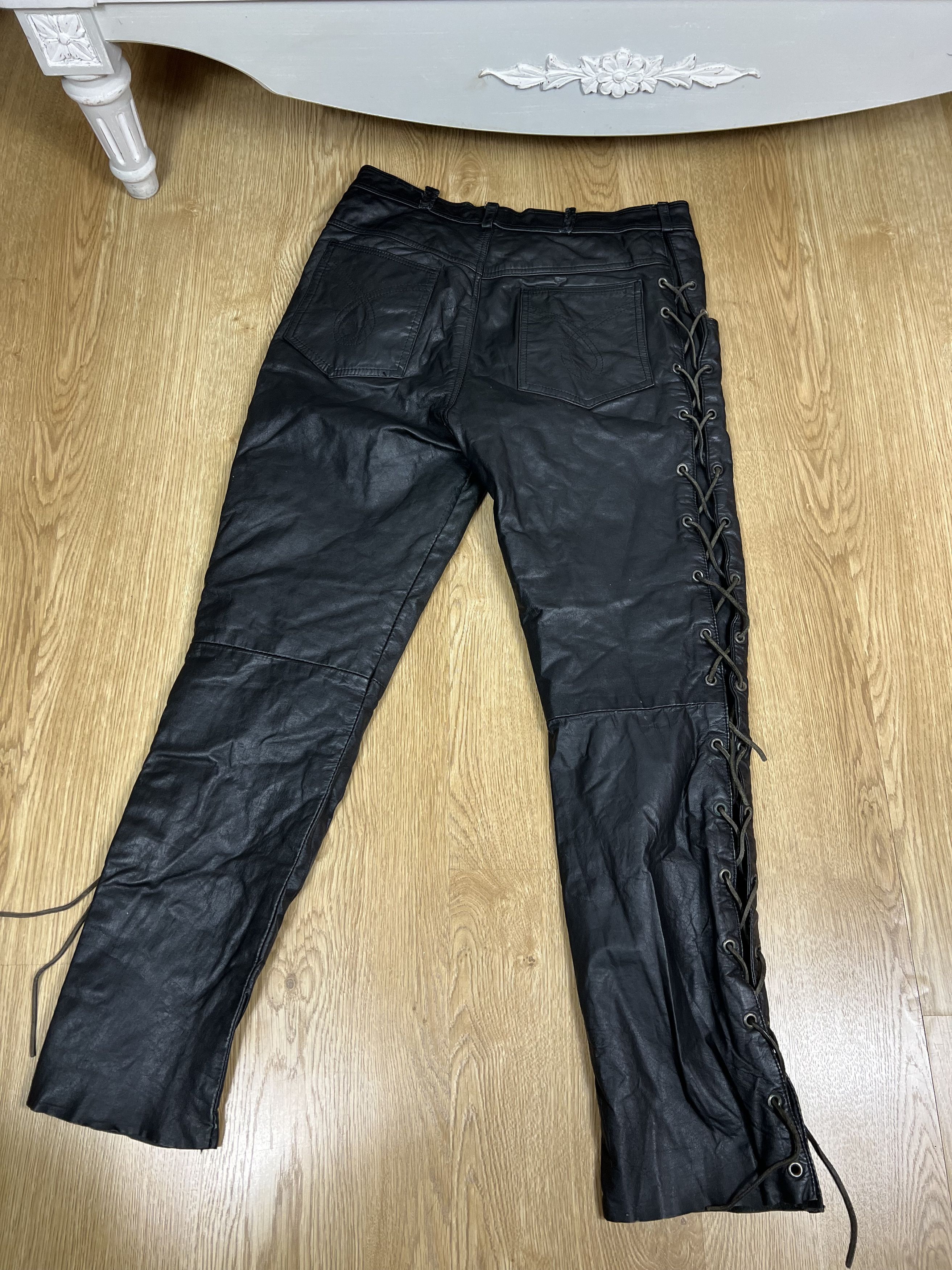 Leather × Vintage VINTAGE HIPROTEC BLACK LEATHER BIKER PANTS Size 28" / US 6 / IT 42 - 5 Thumbnail