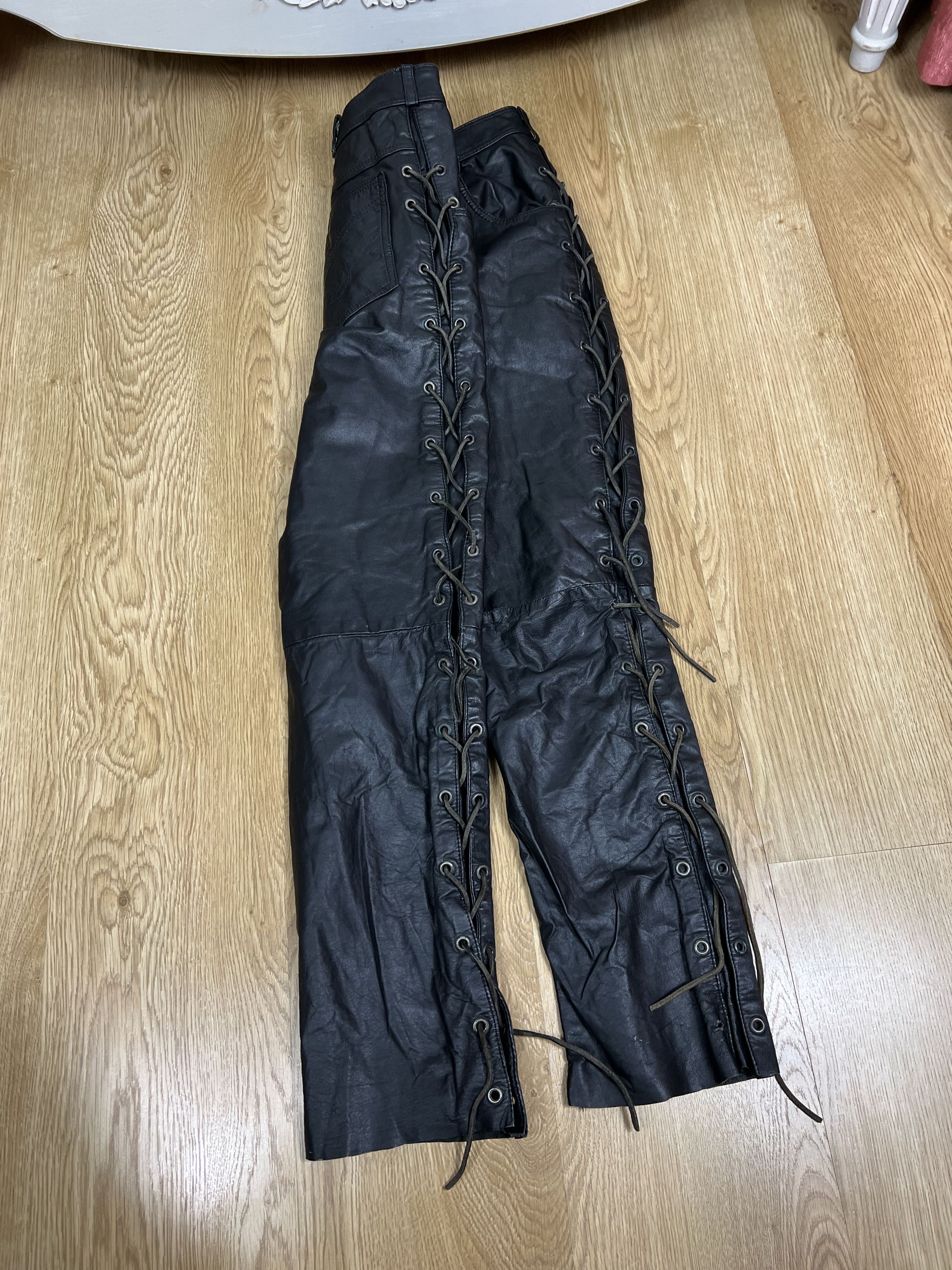 Leather × Vintage VINTAGE HIPROTEC BLACK LEATHER BIKER PANTS Size 28" / US 6 / IT 42 - 4 Thumbnail