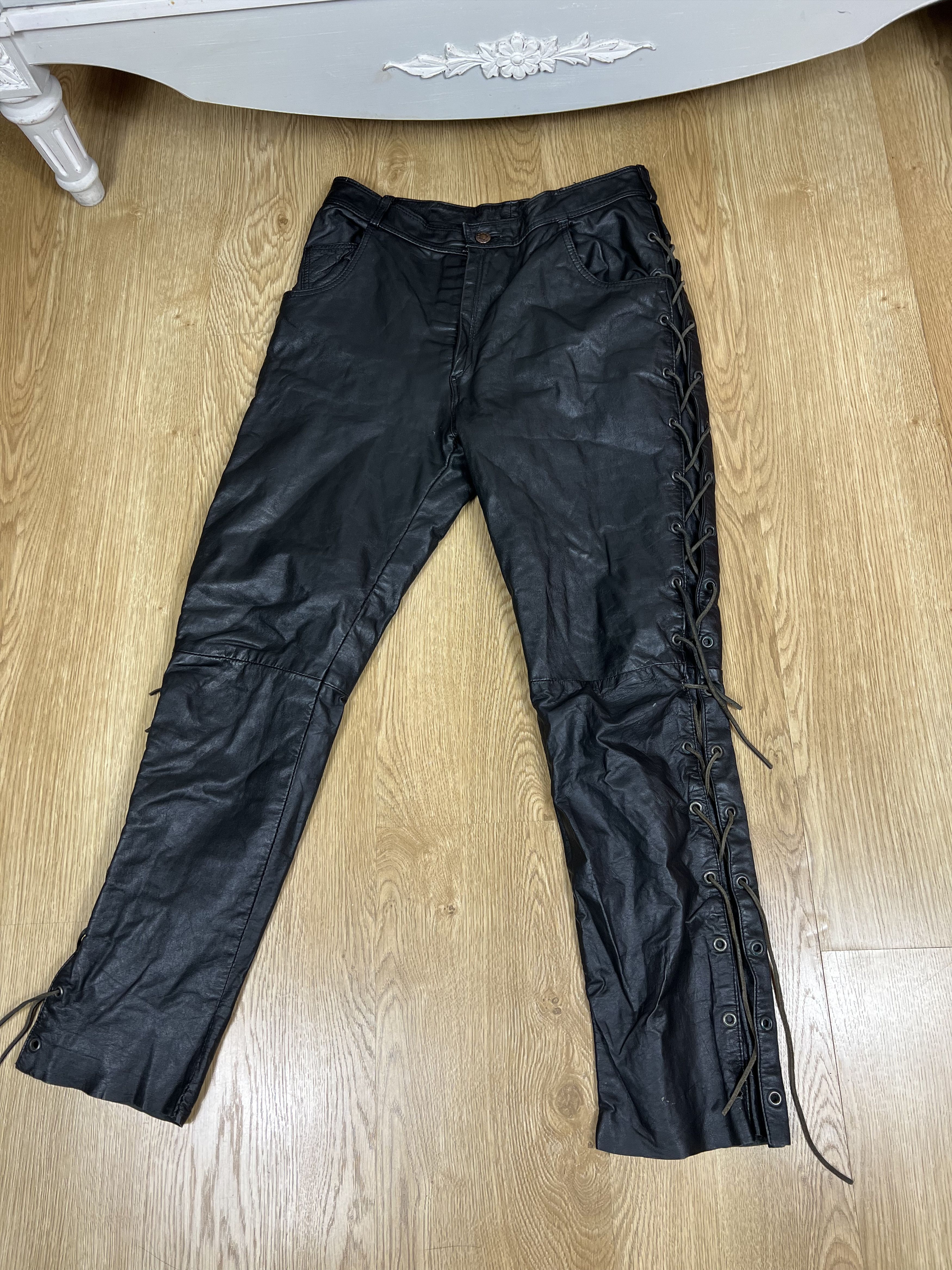 Leather × Vintage VINTAGE HIPROTEC BLACK LEATHER BIKER PANTS Size 28" / US 6 / IT 42 - 1 Thumbnail