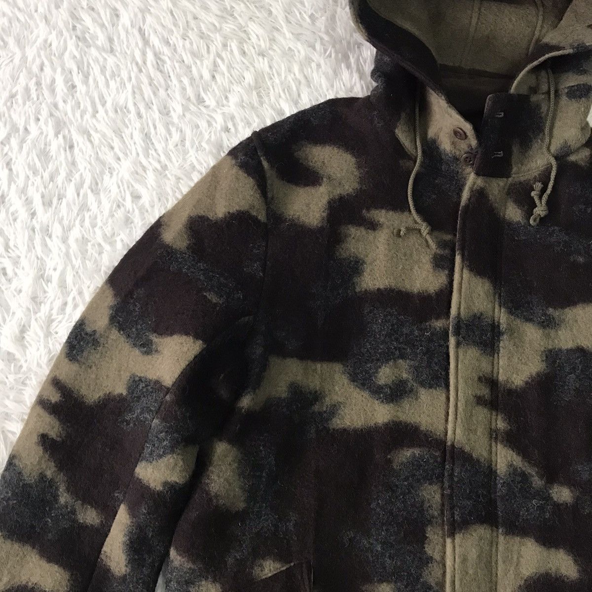 United Arrows Blend Wool Camo Style Jacket Hooded Size US L / EU 52-54 / 3 - 6 Thumbnail