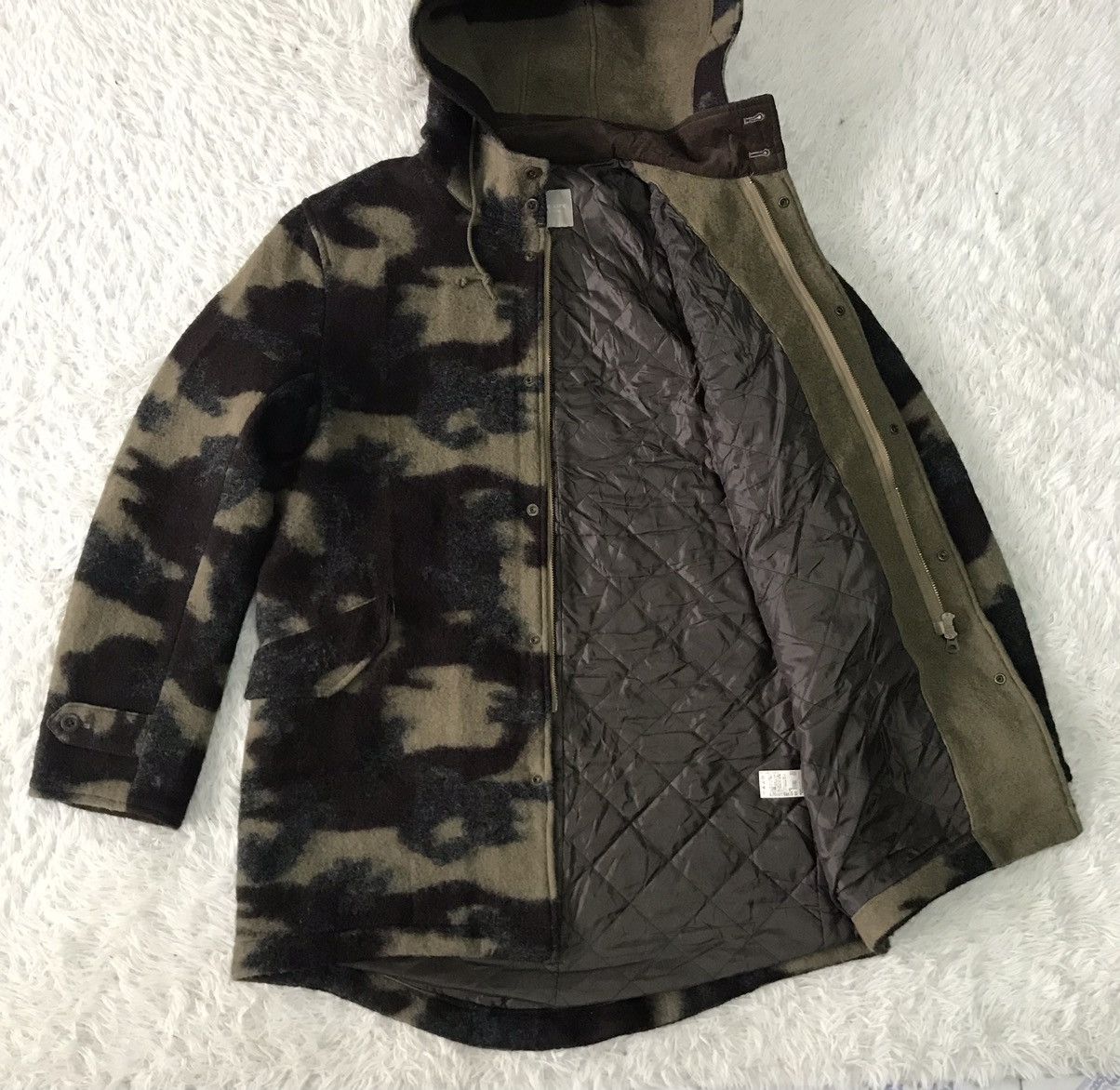 United Arrows Blend Wool Camo Style Jacket Hooded Size US L / EU 52-54 / 3 - 12 Thumbnail