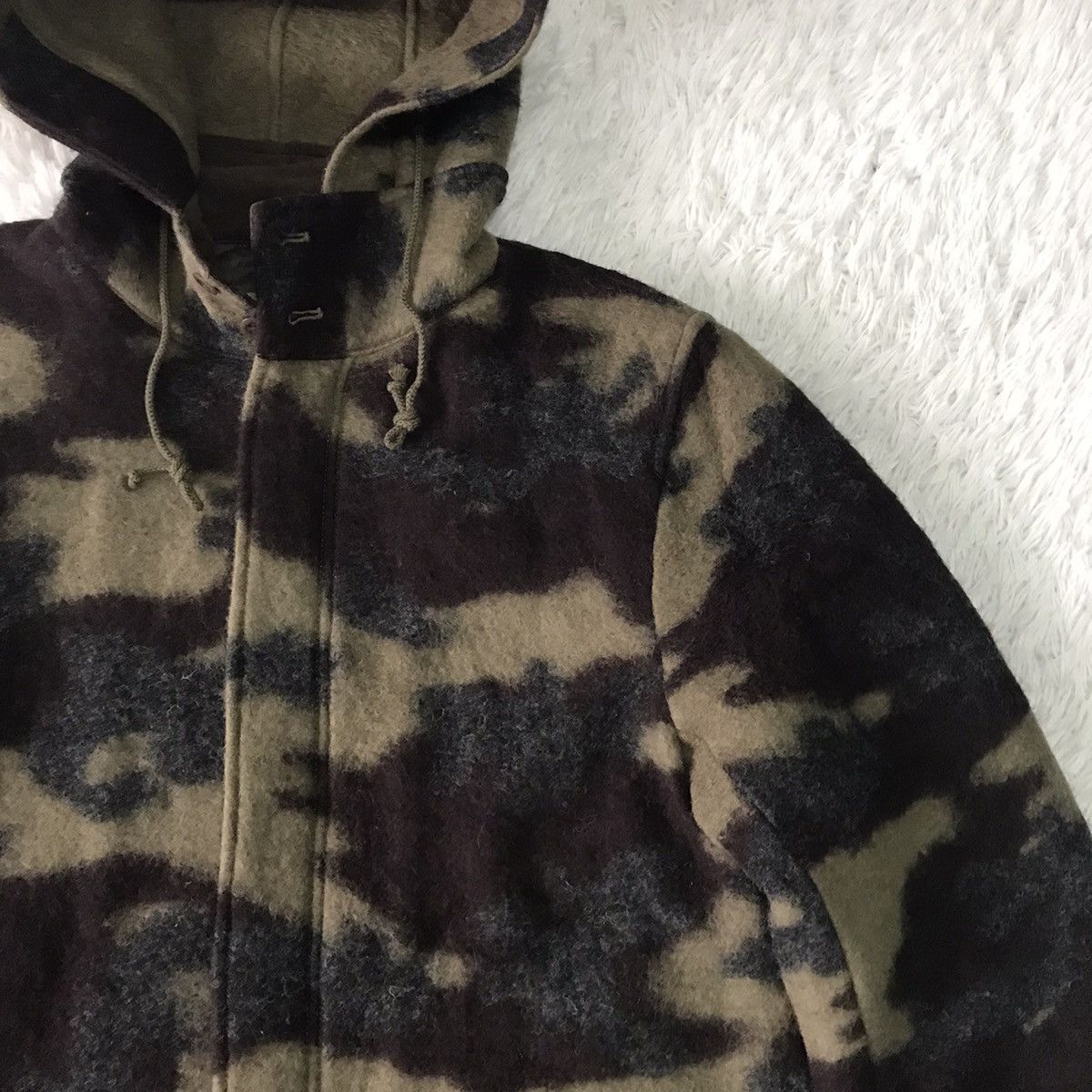 United Arrows Blend Wool Camo Style Jacket Hooded Size US L / EU 52-54 / 3 - 5 Thumbnail