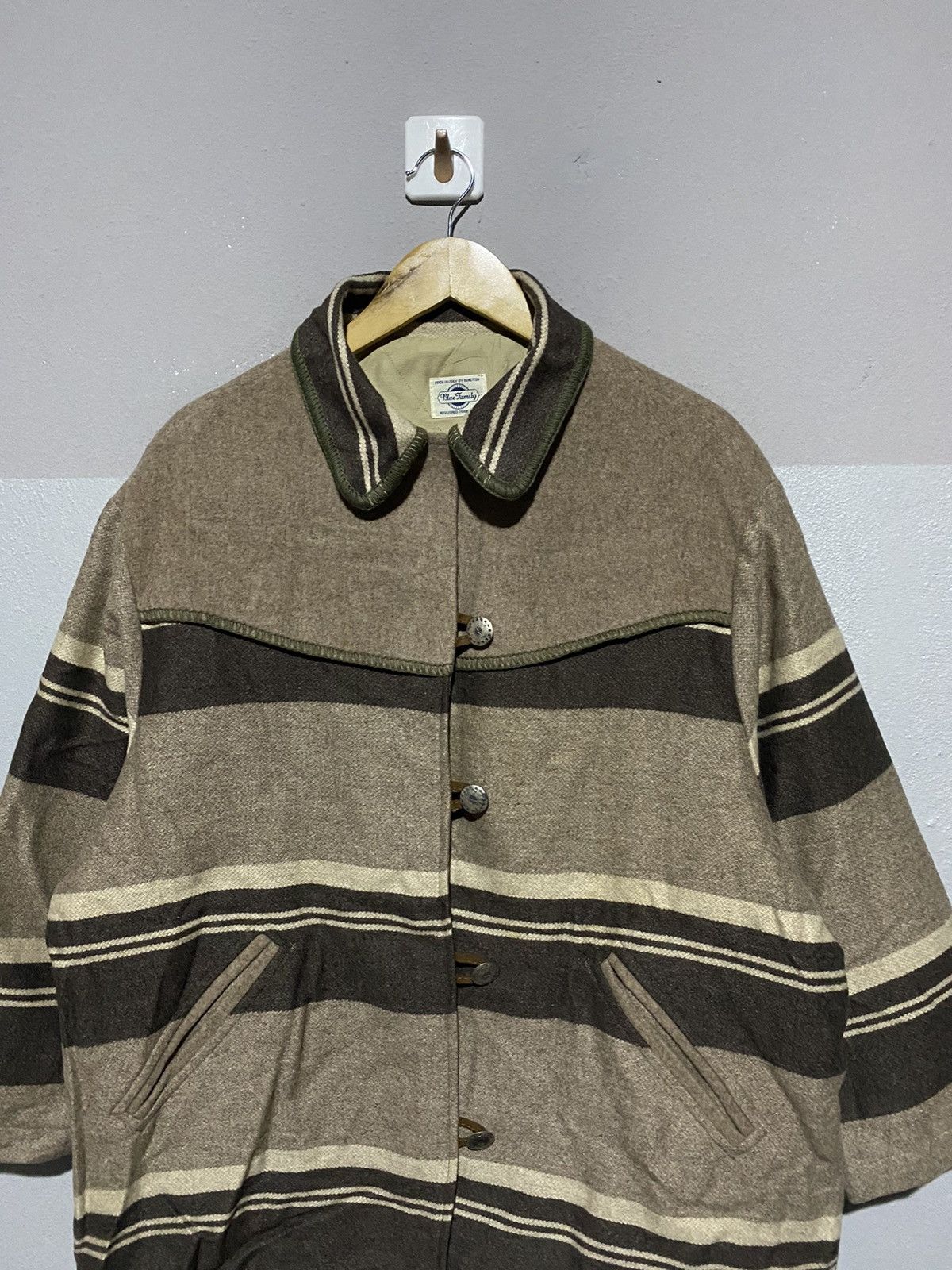 Benetton Vintage Blue Family by Benetton Striped Wool Jacket Size US L / EU 52-54 / 3 - 5 Thumbnail