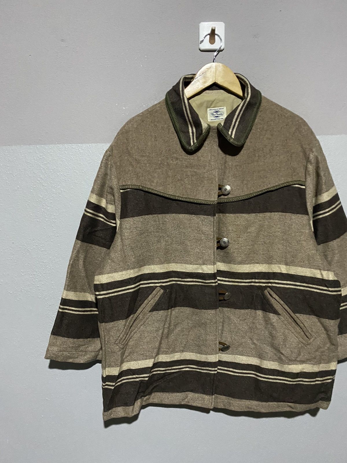 Benetton Vintage Blue Family by Benetton Striped Wool Jacket Size US L / EU 52-54 / 3 - 4 Thumbnail