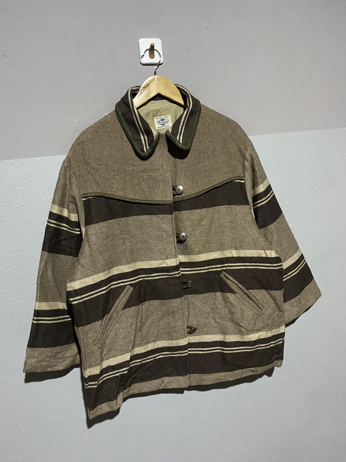 Benetton Vintage Blue Family by Benetton Striped Wool Jacket Size US L / EU 52-54 / 3 - 3 Thumbnail