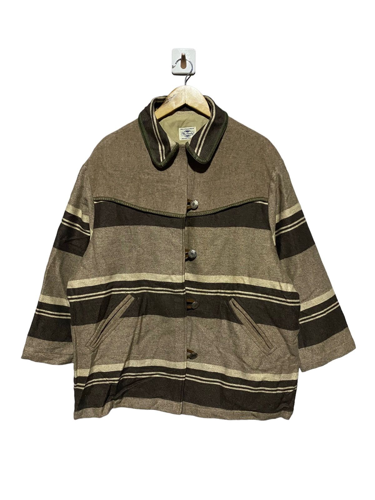 Benetton Vintage Blue Family by Benetton Striped Wool Jacket Size US L / EU 52-54 / 3 - 1 Thumbnail