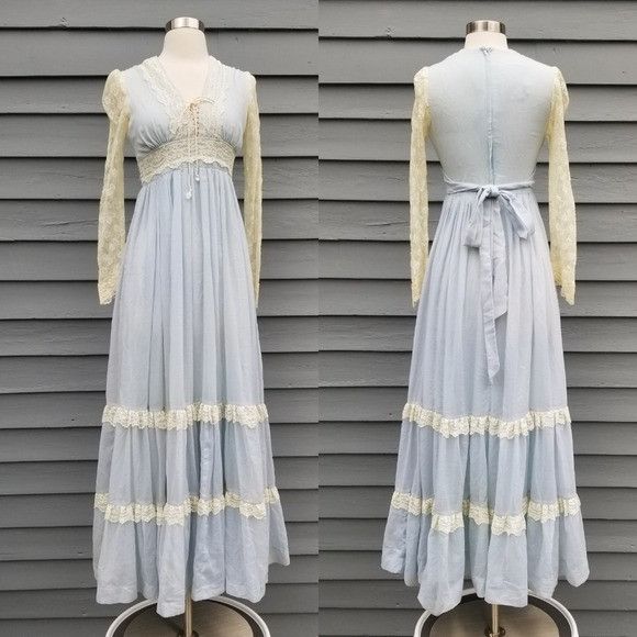 Vintage Gunne Sax Vintage 70s Lace-up Corset Baby Blue Lace Maxi | Grailed