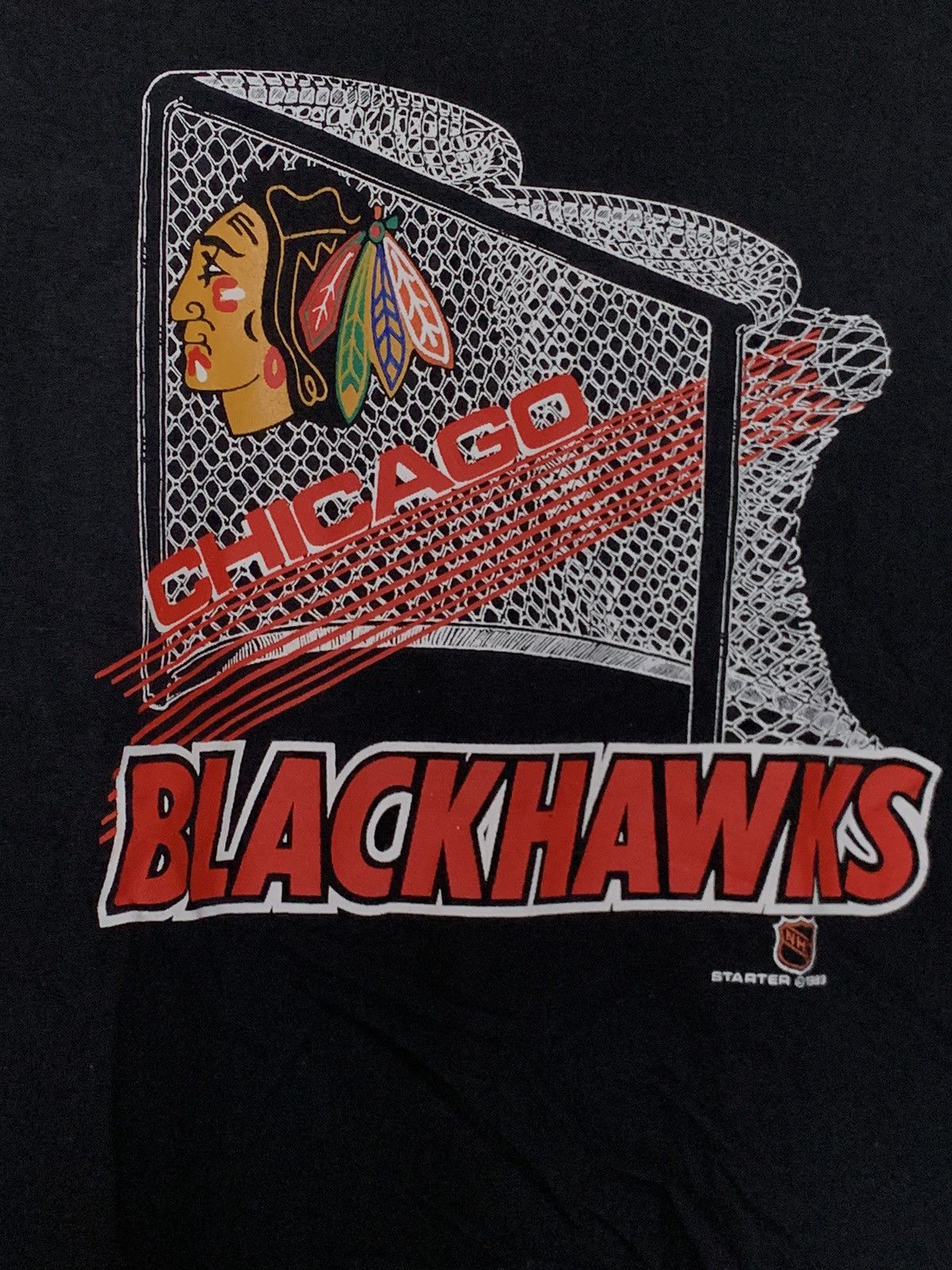 NHL × Starter × Vintage 1989 Starter Chicago Blackhawks vintage print rare t-shirt Size US XL / EU 56 / 4 - 3 Thumbnail