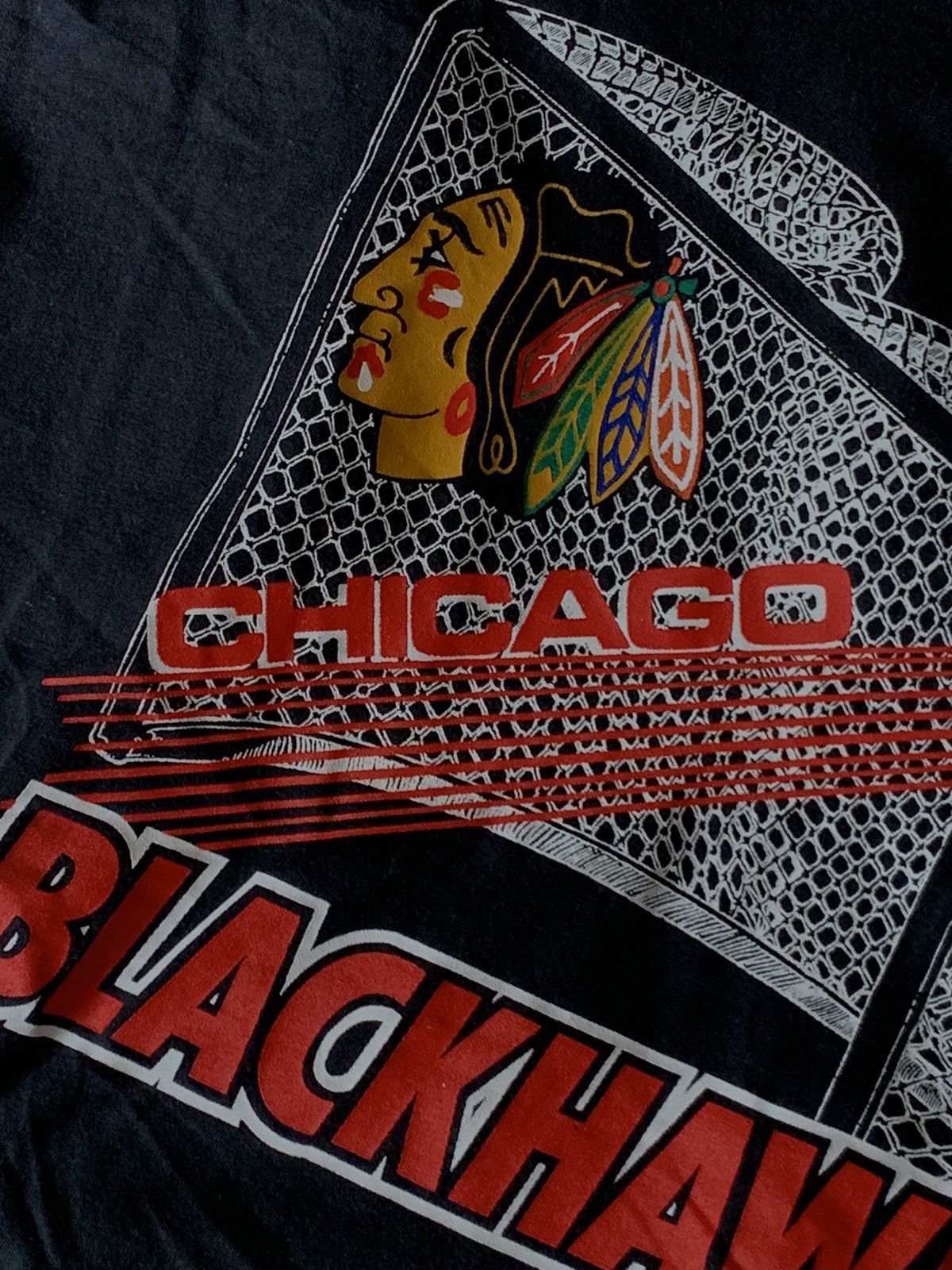 NHL × Starter × Vintage 1989 Starter Chicago Blackhawks vintage print rare t-shirt Size US XL / EU 56 / 4 - 6 Thumbnail