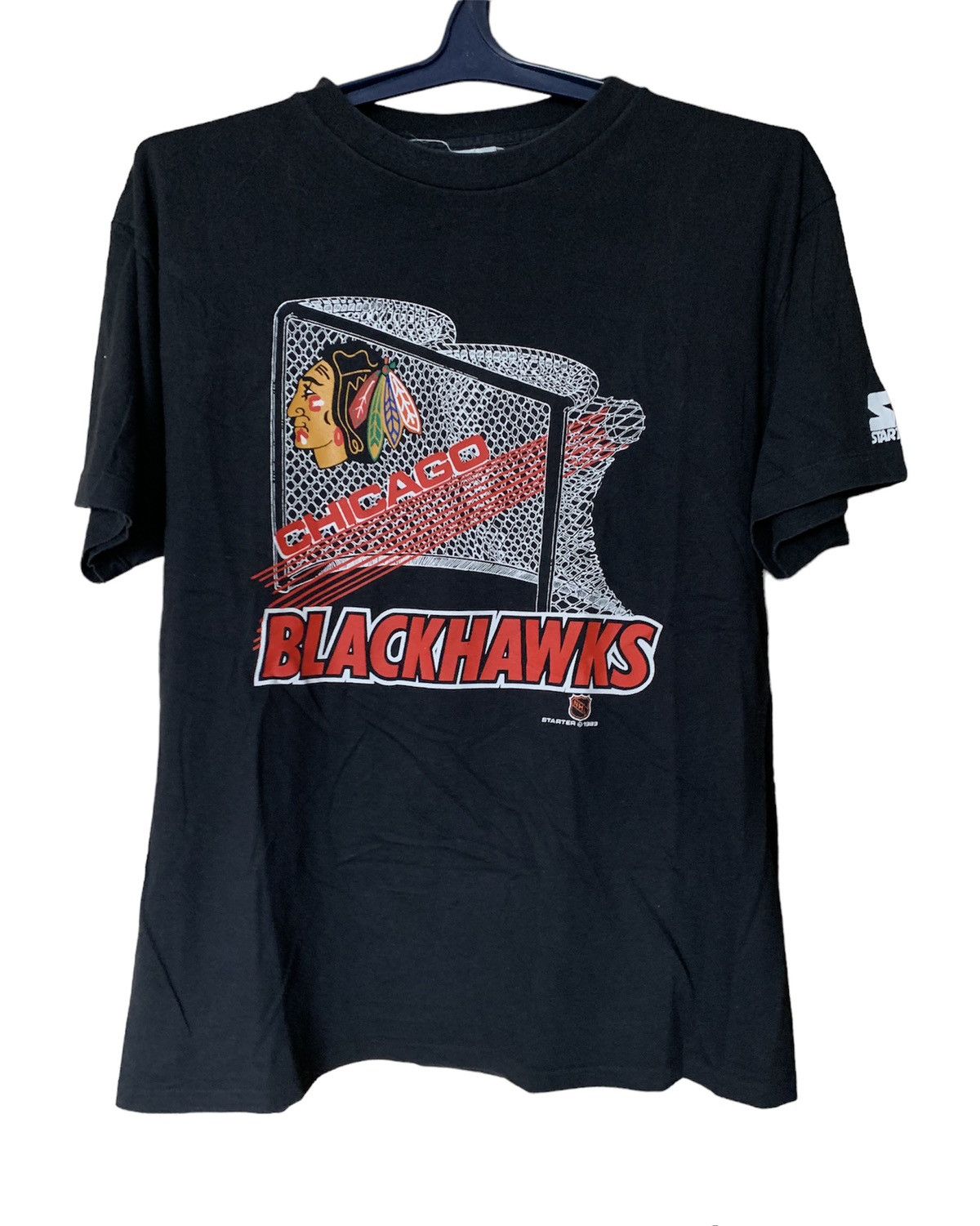 NHL × Starter × Vintage 1989 Starter Chicago Blackhawks vintage print rare t-shirt Size US XL / EU 56 / 4 - 2 Thumbnail