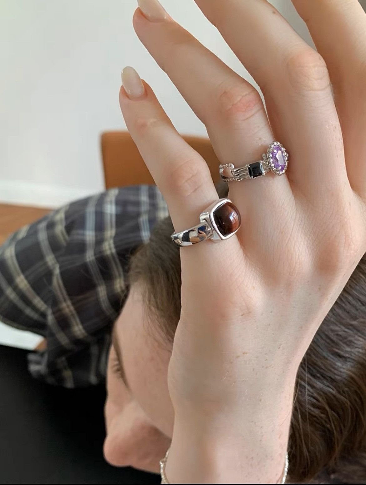 Sterling silver natural Opal & Amethyst Ring