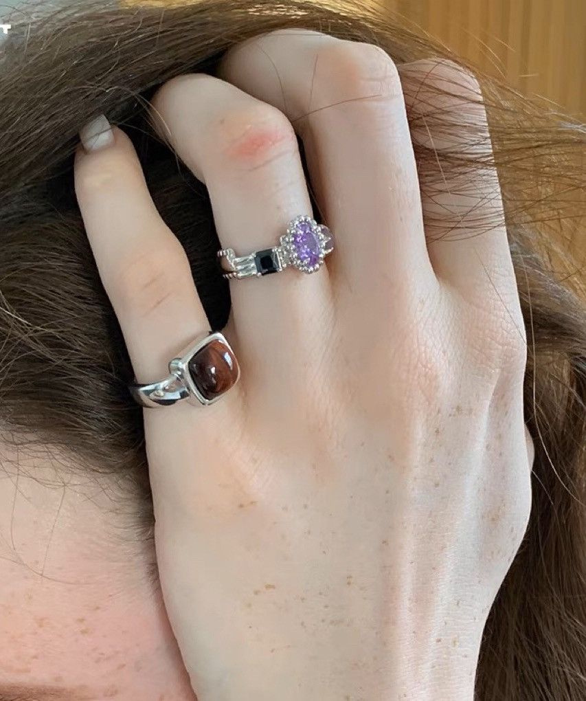 Sterling silver natural Opal & Amethyst Ring