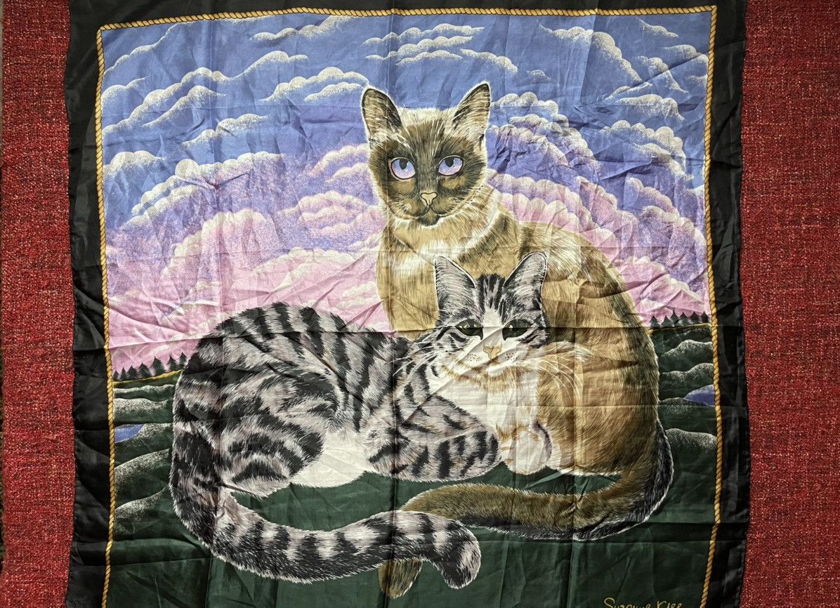 Vintage Suzanne Klee vintage silk scarf with cats Size ONE SIZE - 1 Thumbnail
