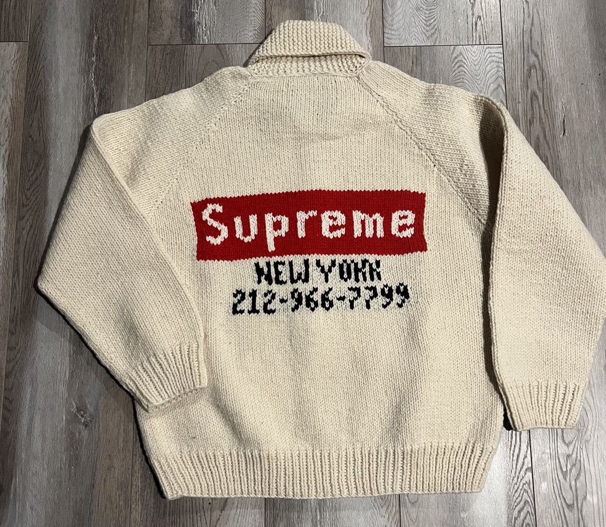 Supreme Supreme Box Logo Cowichan Sweater Natural | Grailed