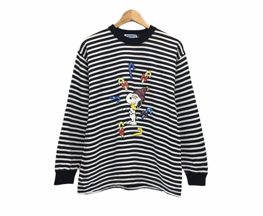 Snoopy Crewneck Stripe Sweatshirt BigLogo Spell Out Pullover