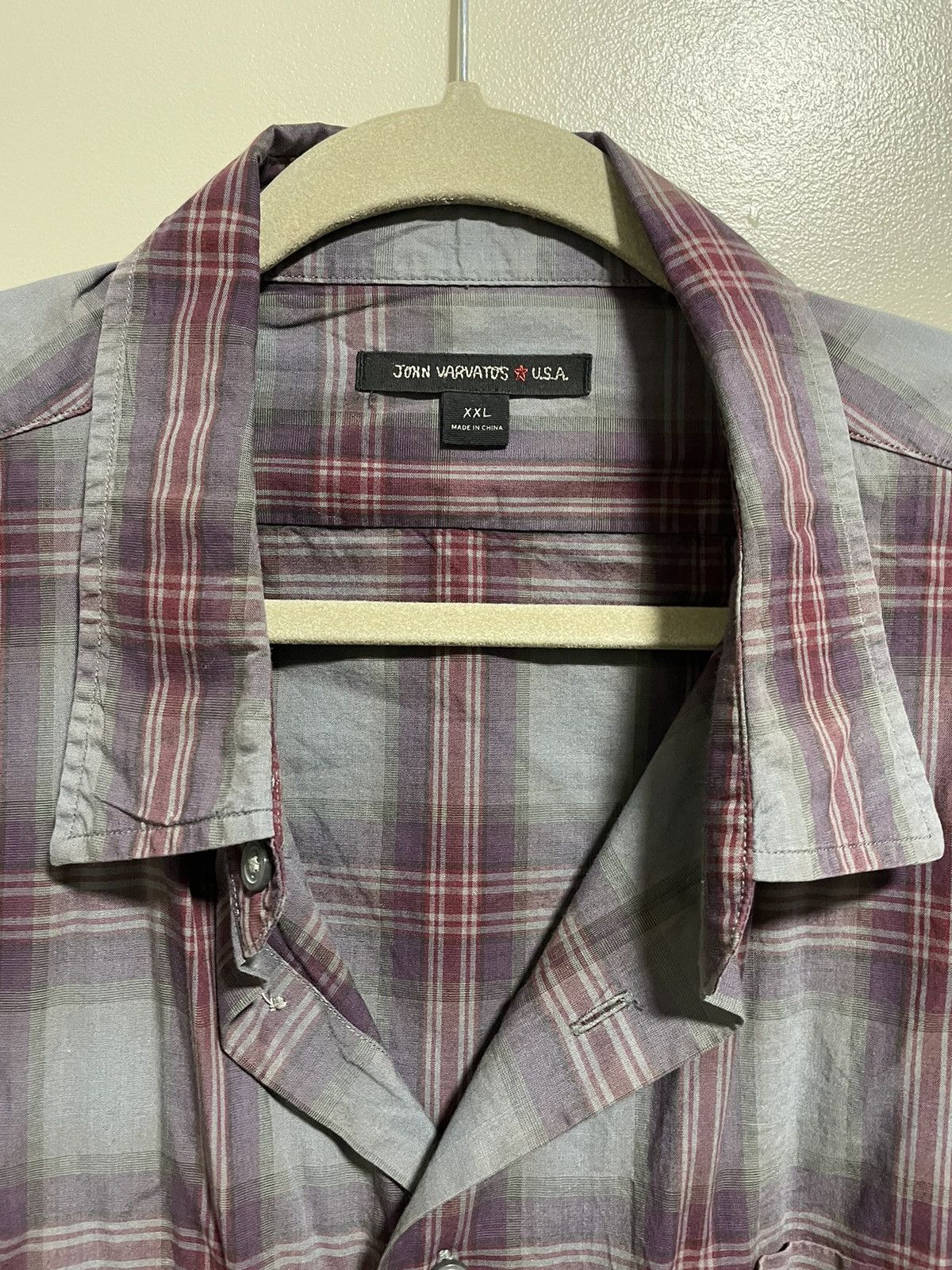 John Varvatos John Varvatos Grey/Burgundy Plaid Flannel Size US XXL / EU 58 / 5 - 2 Thumbnail