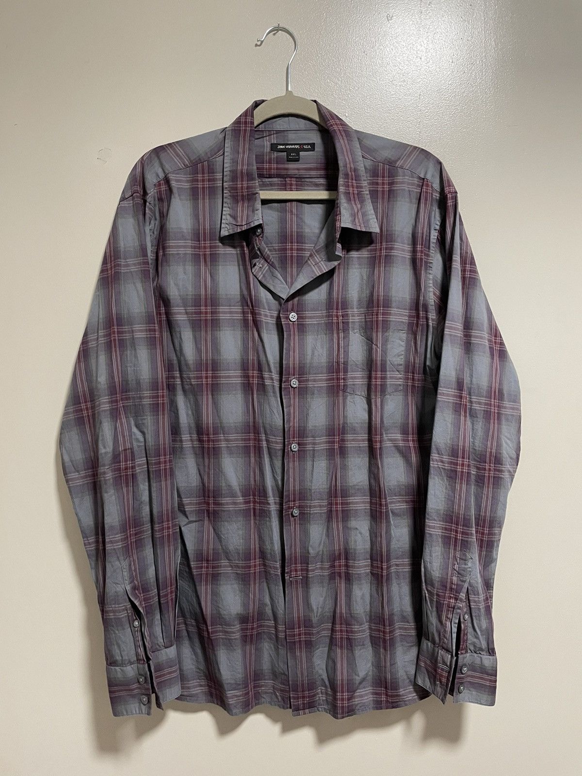 John Varvatos John Varvatos Grey/Burgundy Plaid Flannel Size US XXL / EU 58 / 5 - 1 Thumbnail