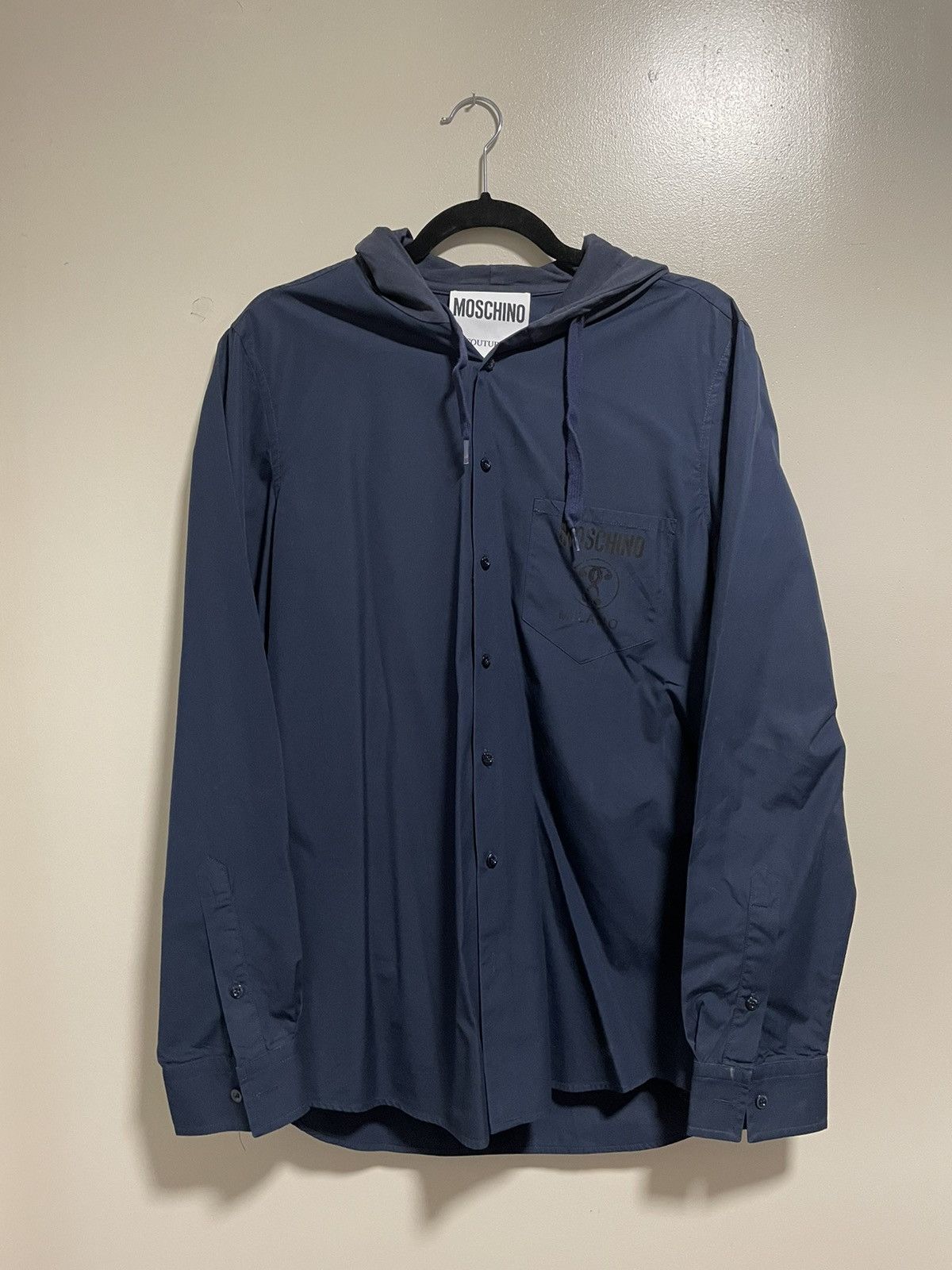 Moschino Moschino Hooded Button Down Navy Shirt Size L Size US L / EU 52-54 / 3 - 1 Thumbnail
