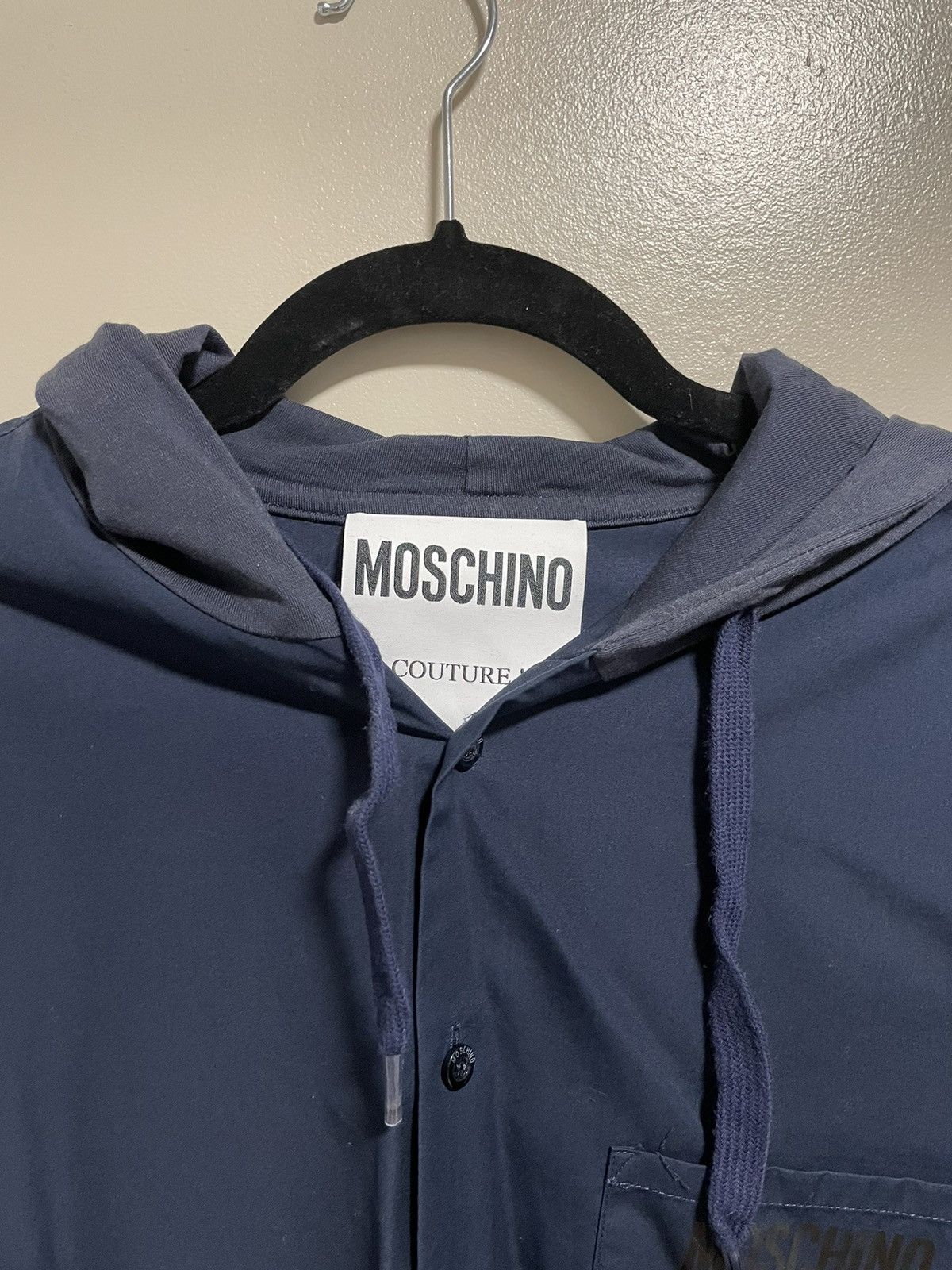 Moschino Moschino Hooded Button Down Navy Shirt Size L Size US L / EU 52-54 / 3 - 2 Thumbnail