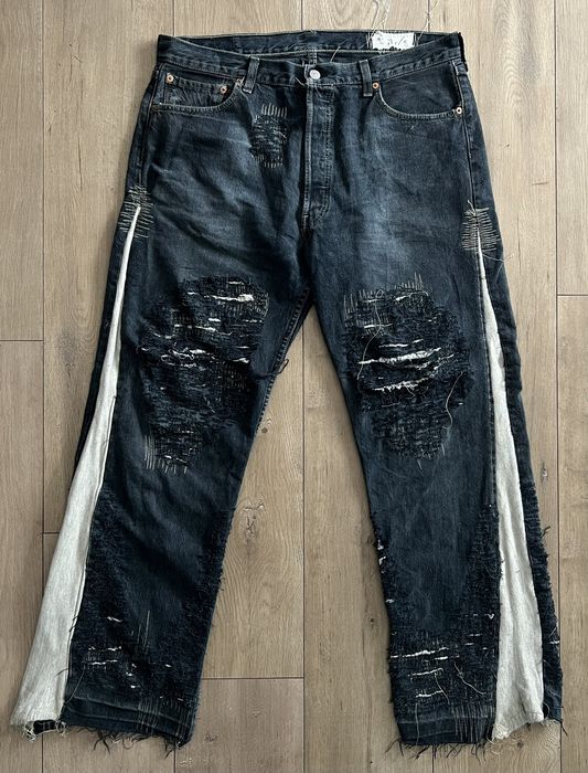 Ends Repair Sample Ends Repair Navy Blue Distressed Flared Denim Pants Grailed
