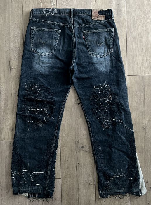 Ends Repair Sample Ends Repair Navy Blue Distressed Flared Denim Pants Grailed
