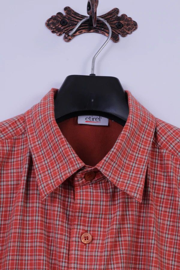 Vintage Etirel Men L Casual Shirt Orange Check Outdoor 6179 Size US L / EU 52-54 / 3 - 2 Thumbnail